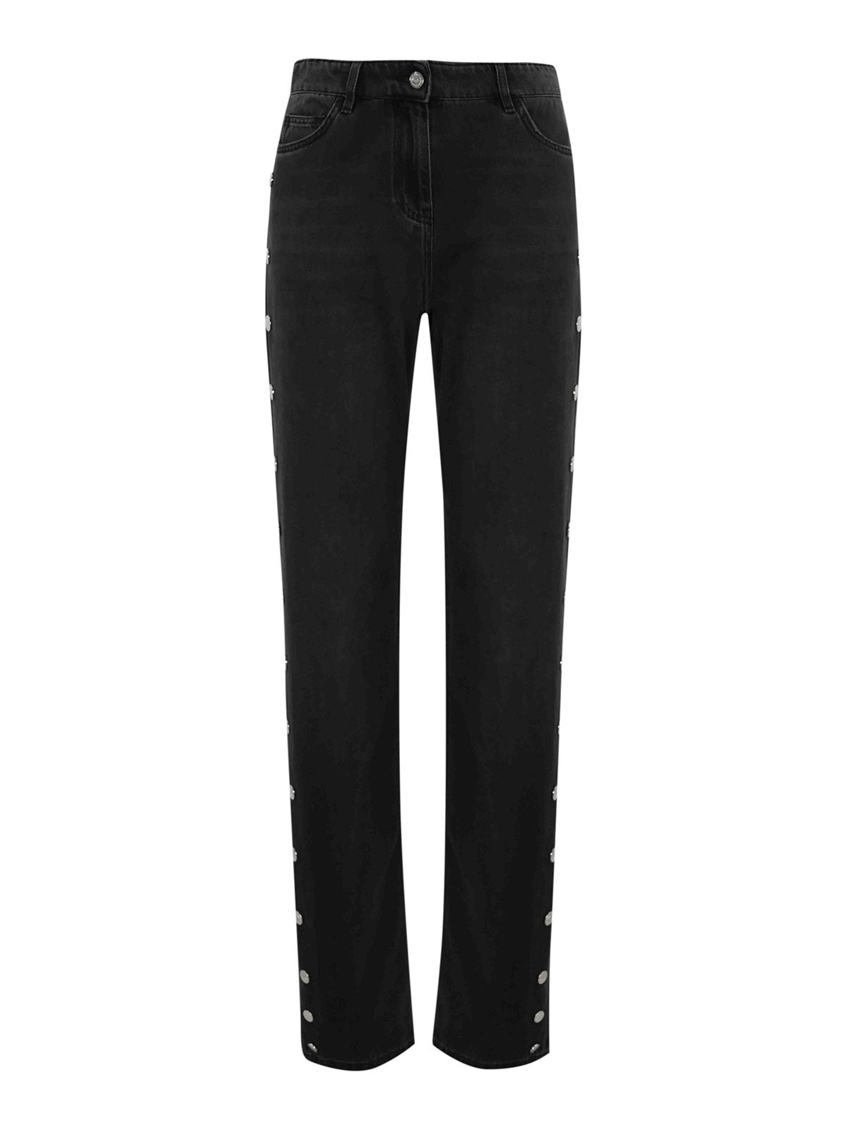 Elisabetta Franchi Straight Cotton Jeans With Side Buttons In Black