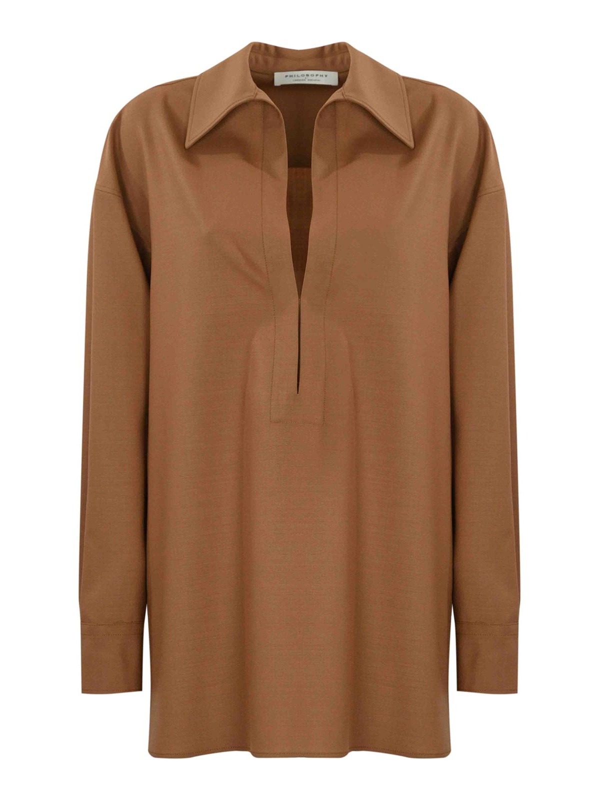 Philosophy Di Lorenzo Serafini Long Wool Blouse In Brown