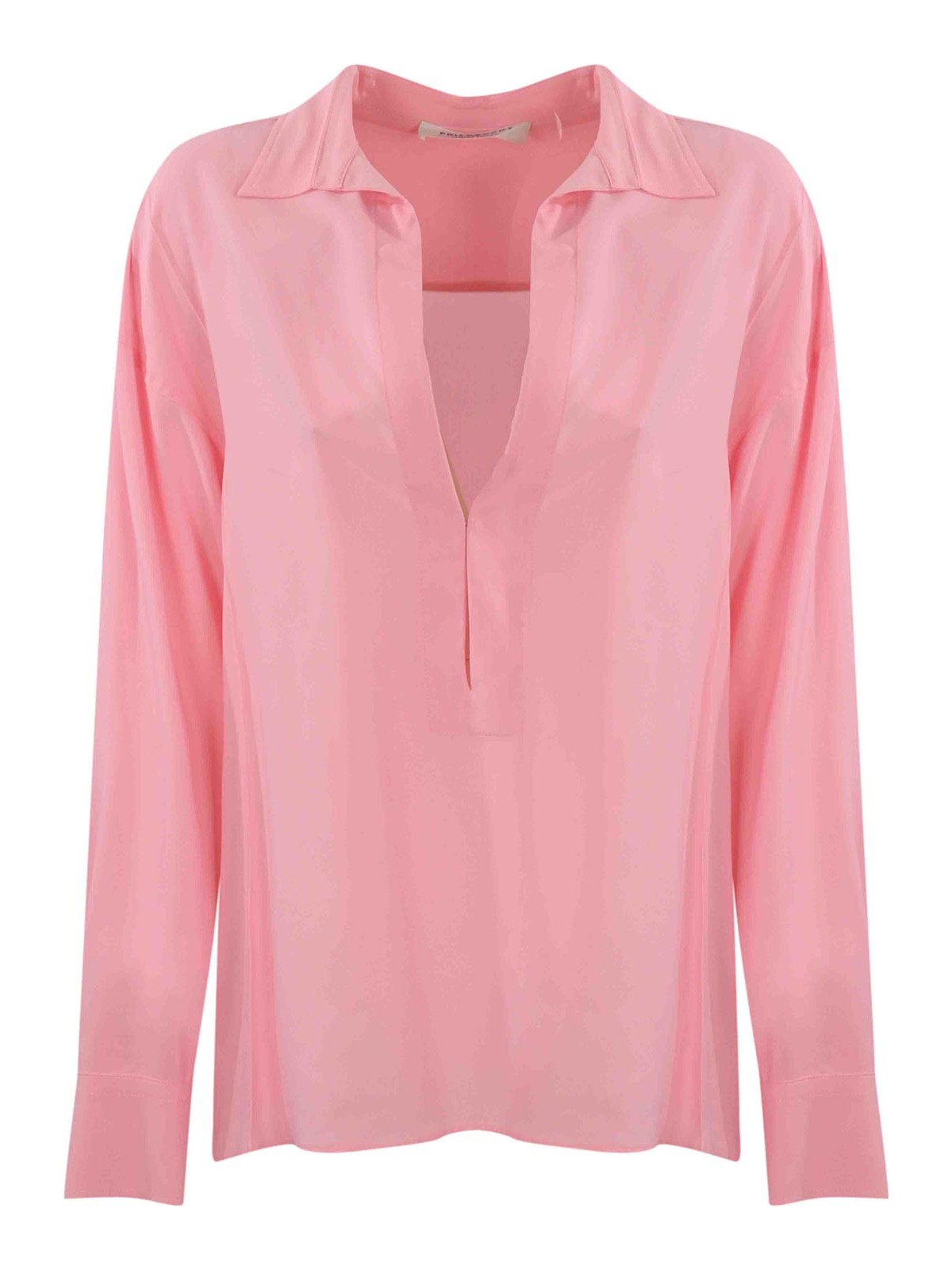Philosophy Di Lorenzo Serafini Pink Shirt With Open Collar And V Neck In Stretch Viscose Woman In Nude & Neutrals