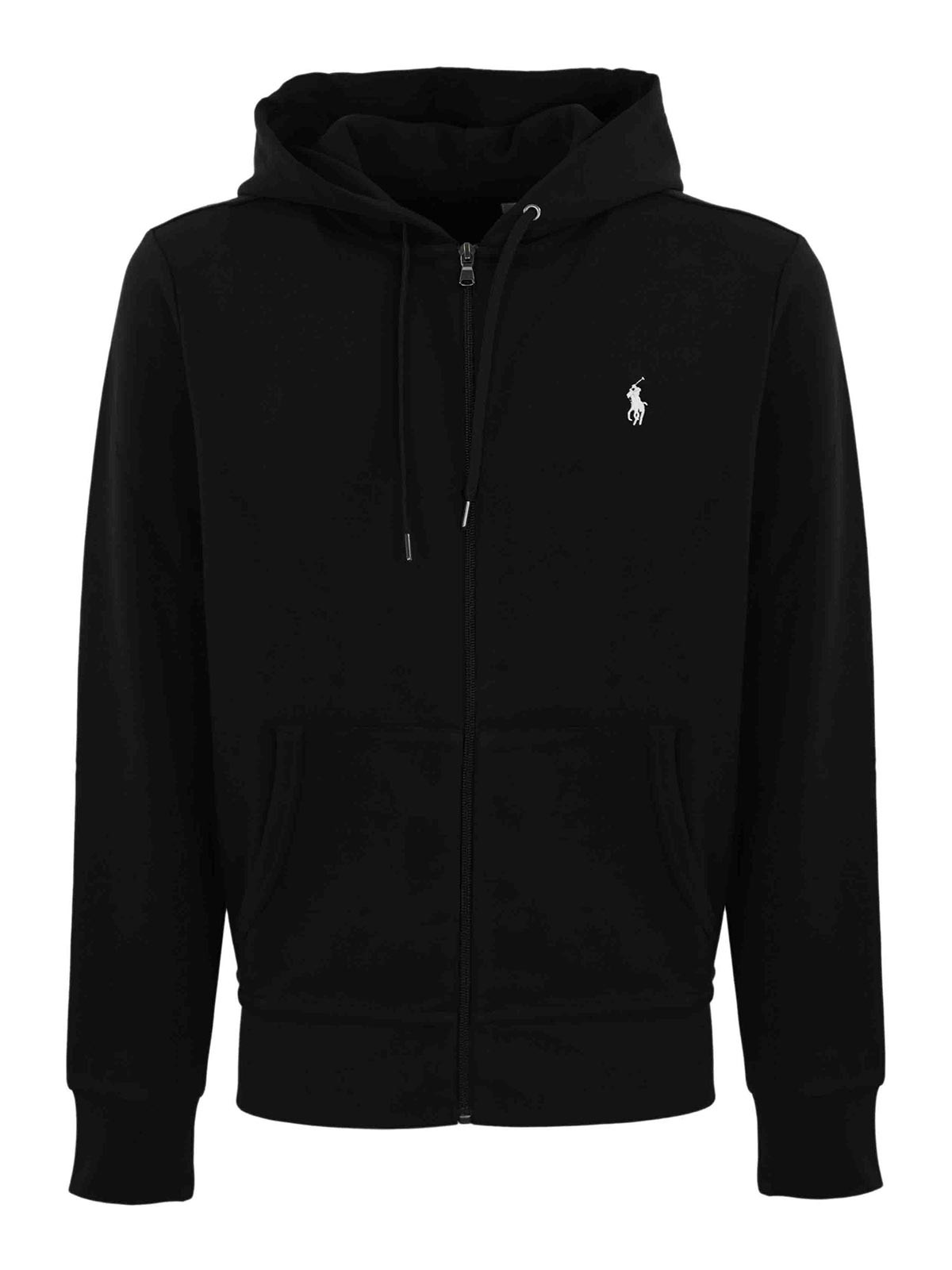 Shop Polo Ralph Lauren Zipped Sweatshirt With Cotton Logo In Black