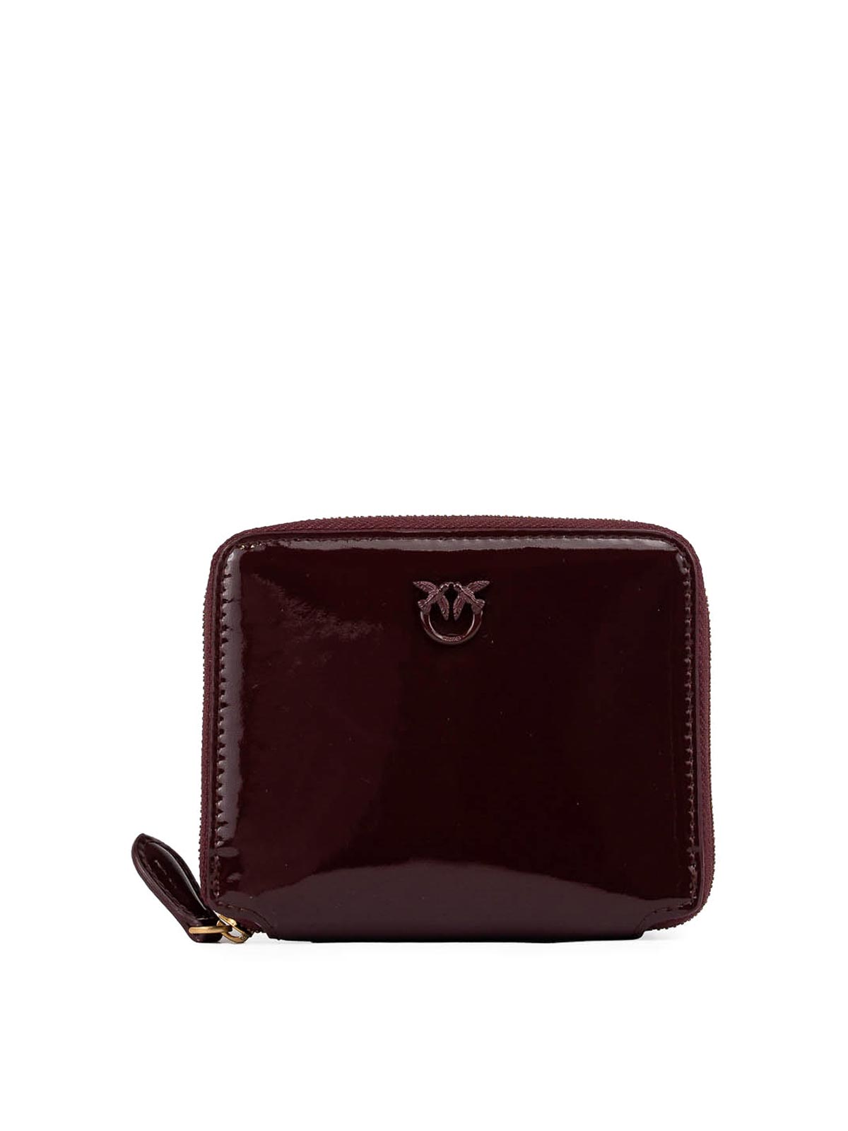 Pinko Taylor Zip Around Square Wallet In Shiny Pvc In Dark Brown