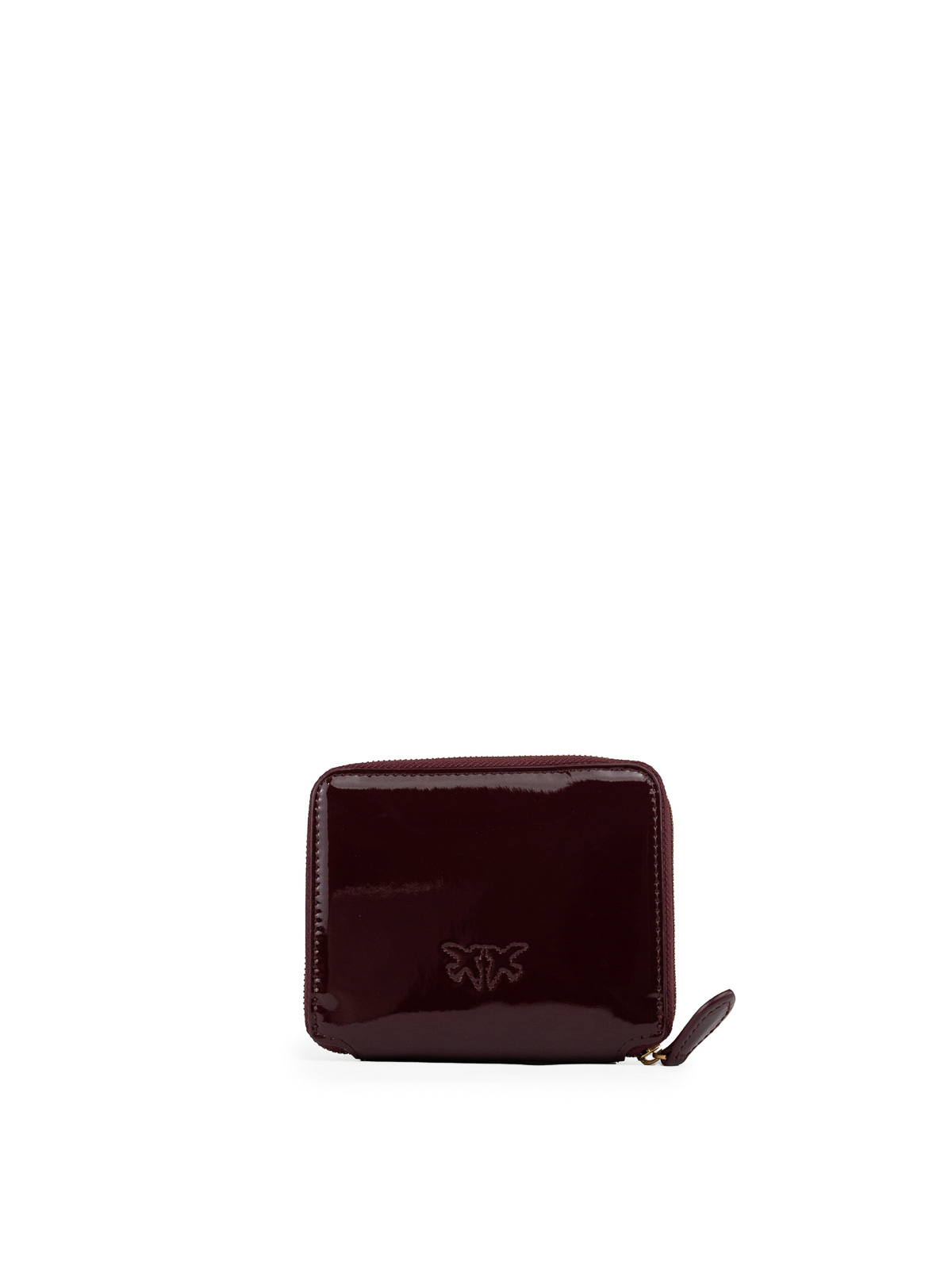 Shop Pinko Taylor Zip Around Square Wallet In Shiny Pvc In Dark Brown