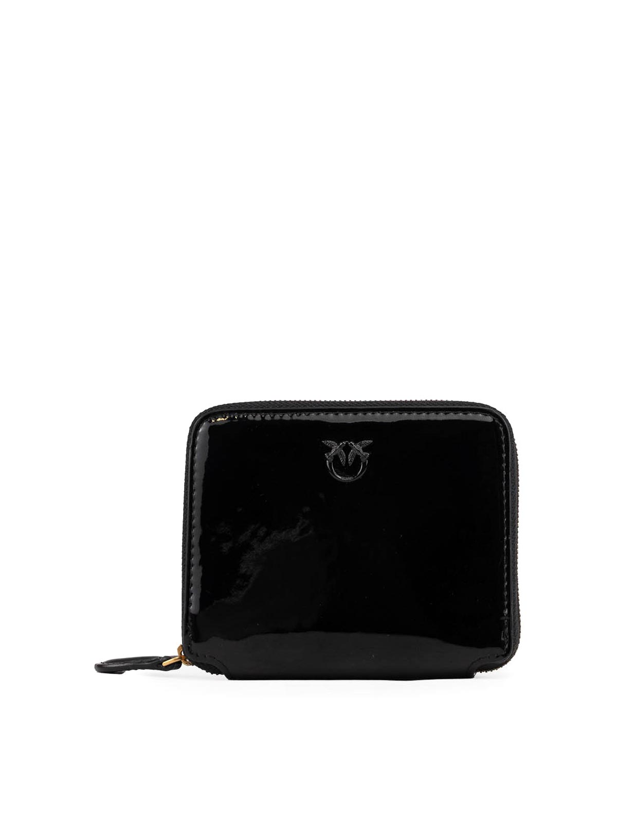 Pinko Taylor Zip Around Square Wallet In Shiny Pvc In Black