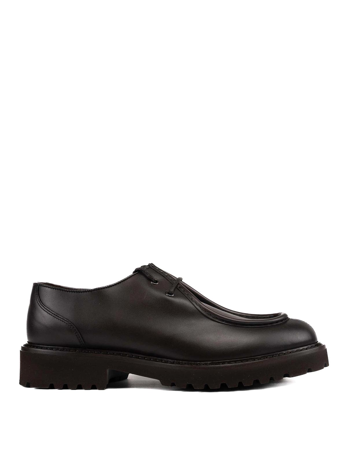 Shop Doucal's Leather Derby Moccasins In Dark Brown