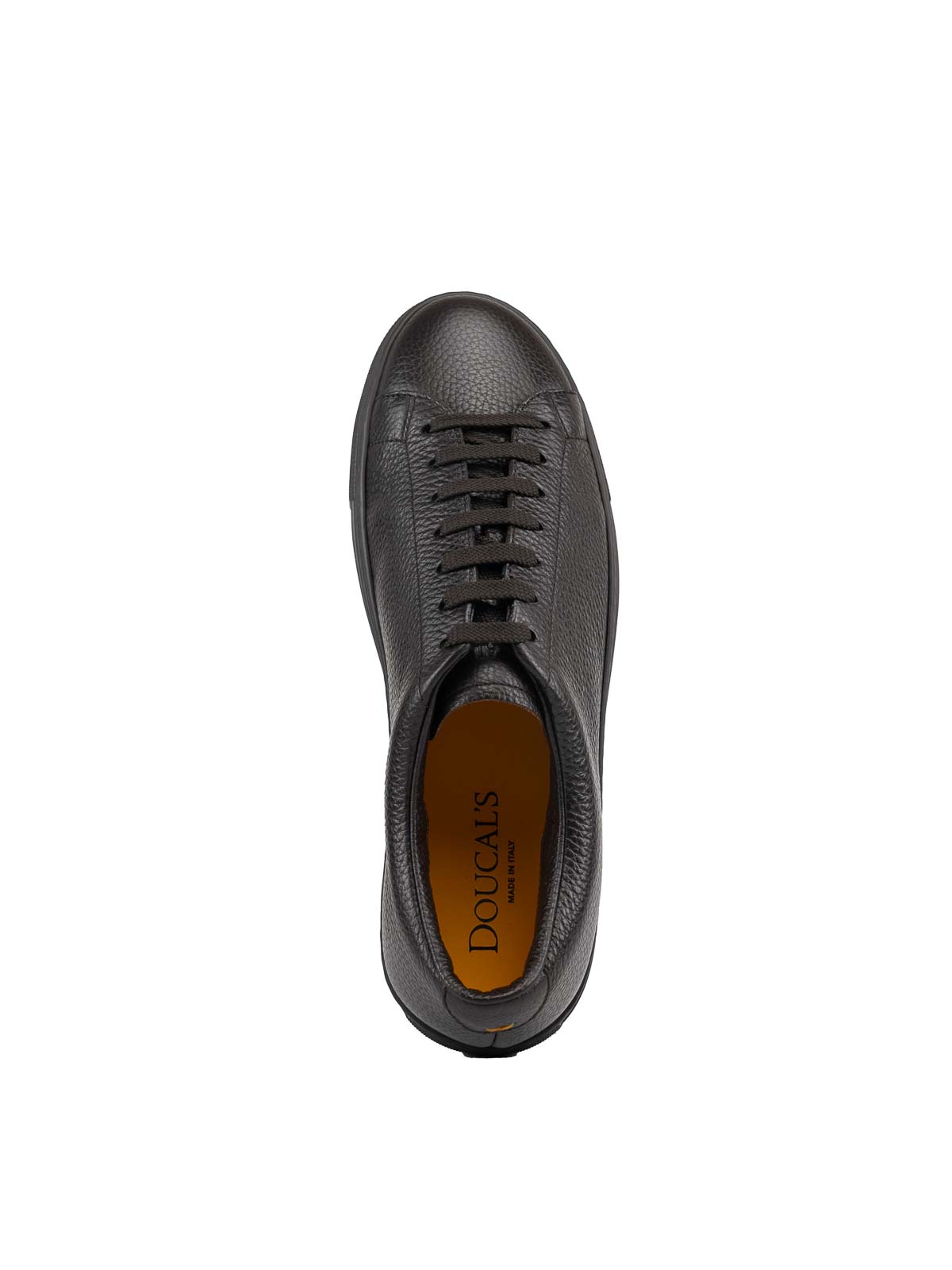 Shop Doucal's Brown Grained Leather Sneakers In Dark Brown