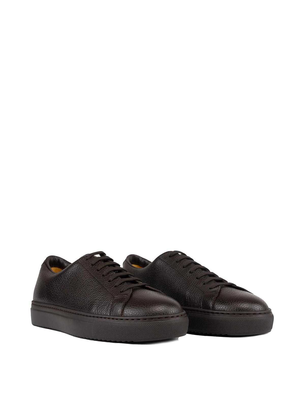 Shop Doucal's Brown Grained Leather Sneakers In Dark Brown