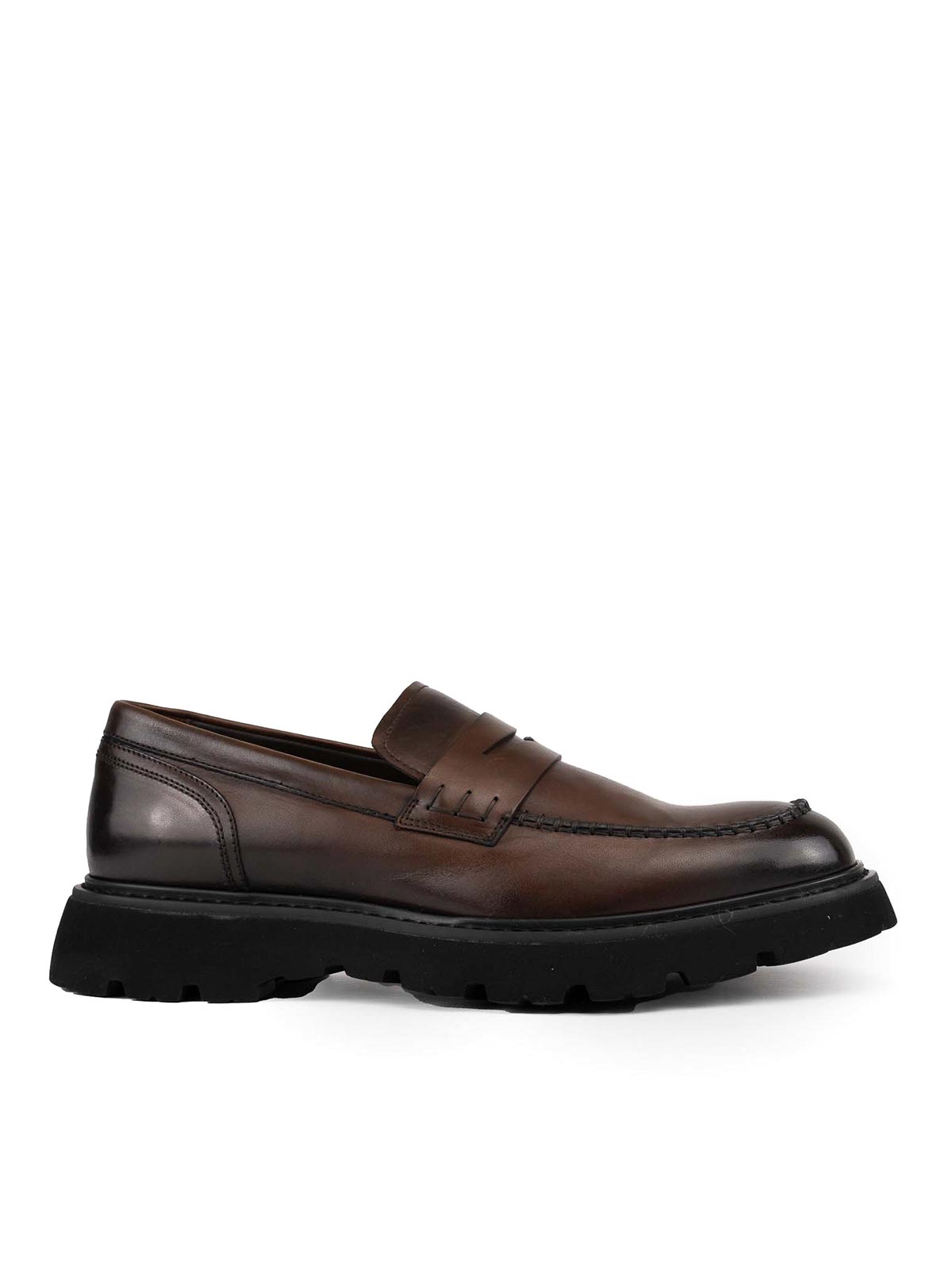 Shop Doucal's Brown Leather Loafers In Black