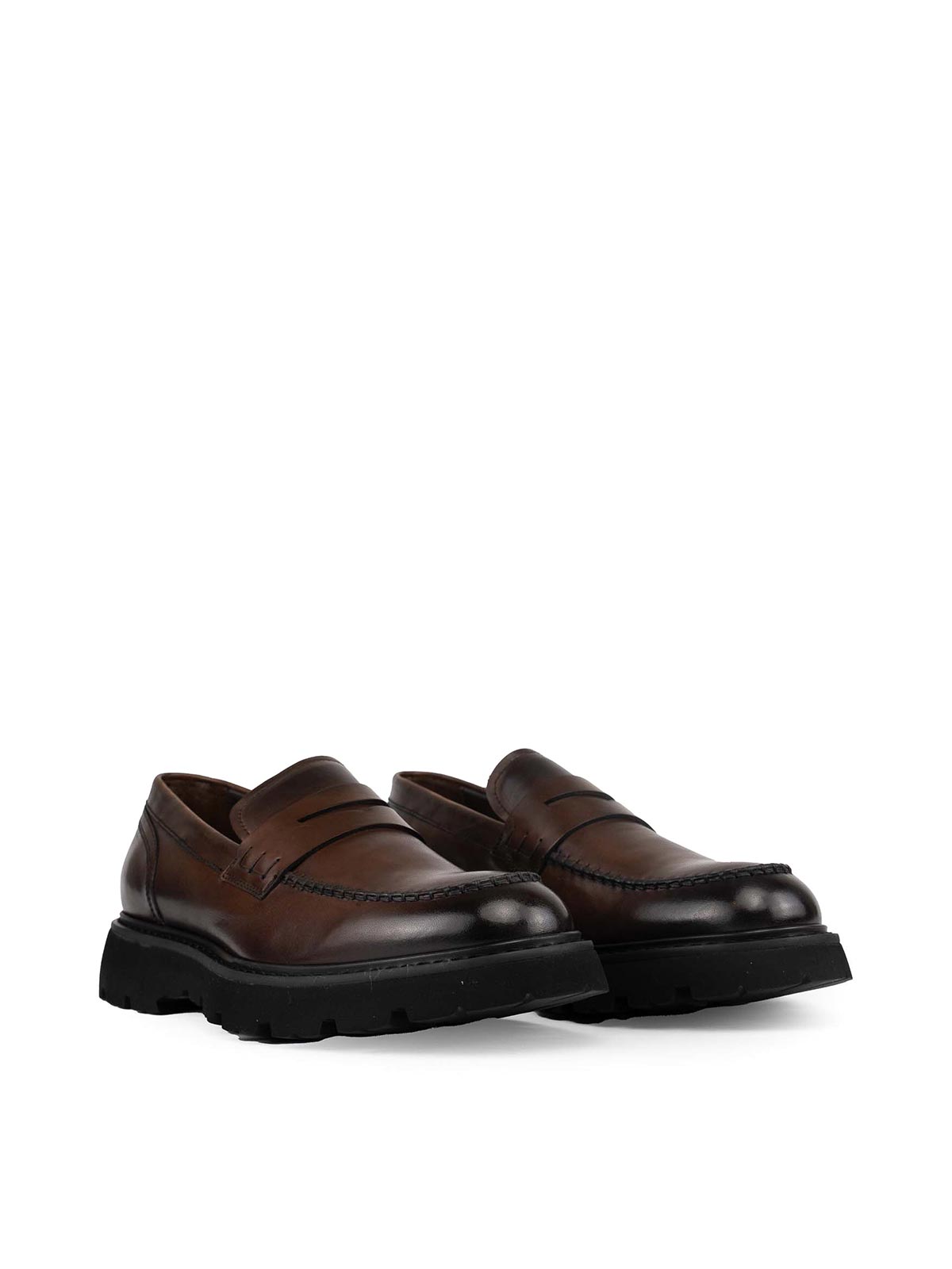 Shop Doucal's Brown Leather Loafers In Black