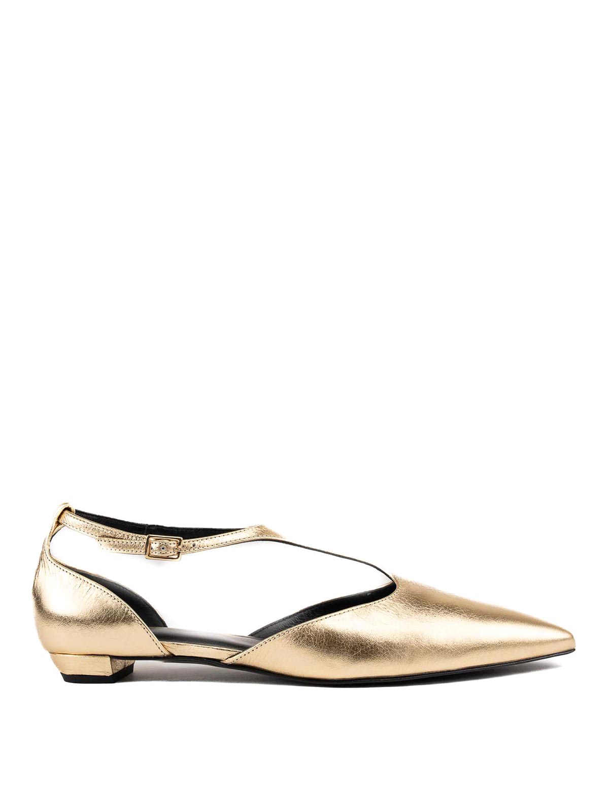 Shop Liviana Conti Ballerinas In Gold Laminated Leather In Beige