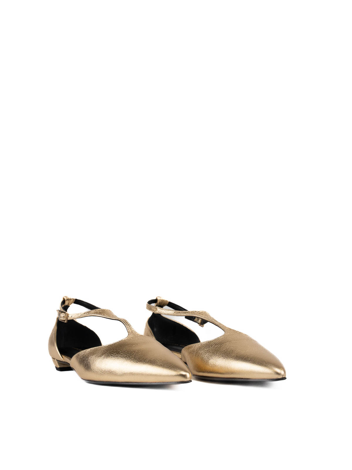 Shop Liviana Conti Ballerinas In Gold Laminated Leather In Beige