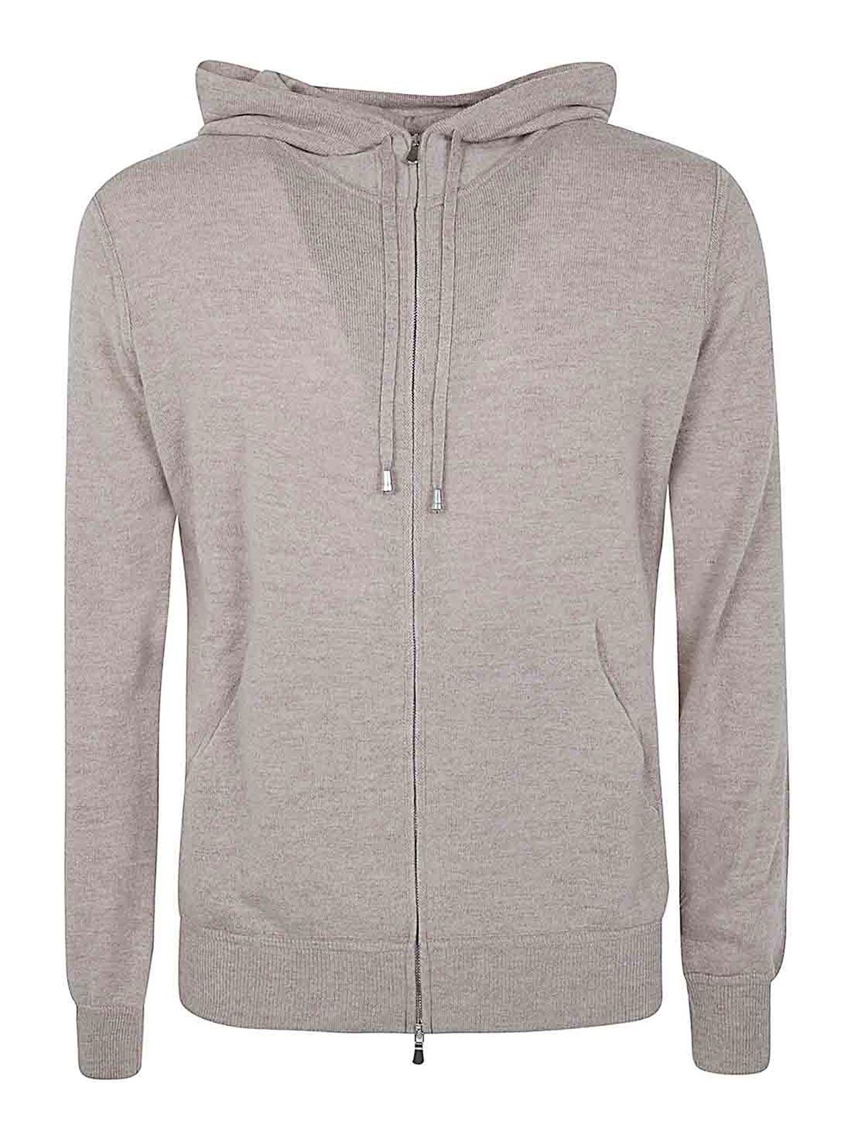 Filippo De Laurentiis Long Sleeves Cashmere Wool Full Zip Hoodie In Nude & Neutrals