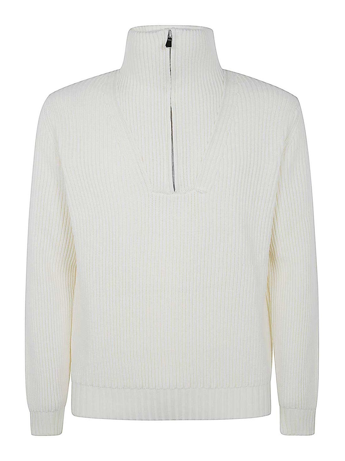 Shop Filippo De Laurentiis Long Sleeves Half Zip In White