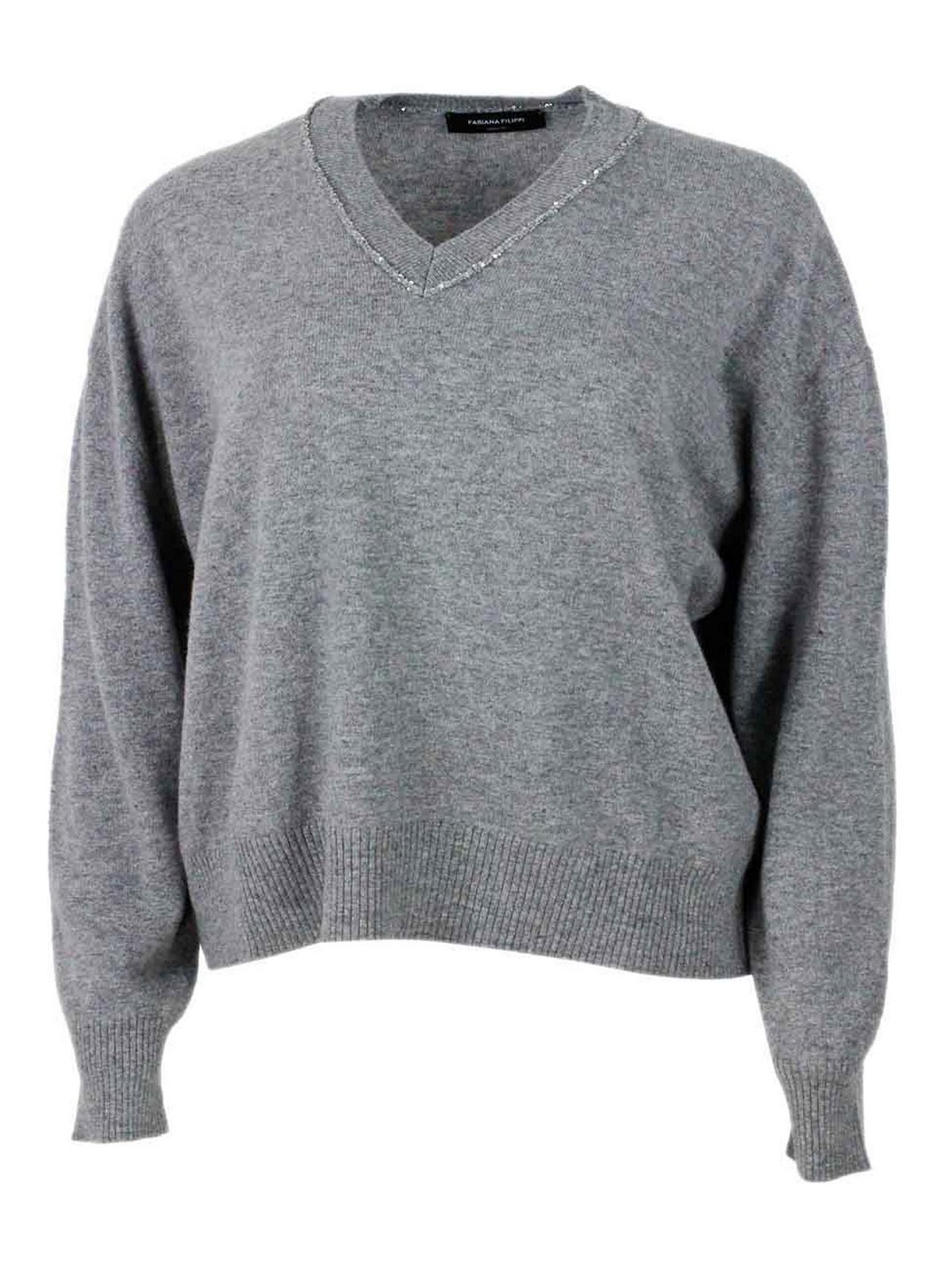 Shop Fabiana Filippi Wool Blend Crewneck In Grey