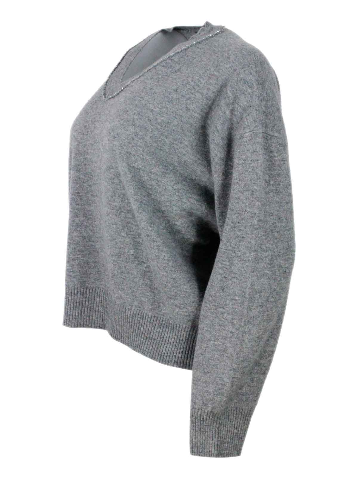 Shop Fabiana Filippi Wool Blend Crewneck In Grey