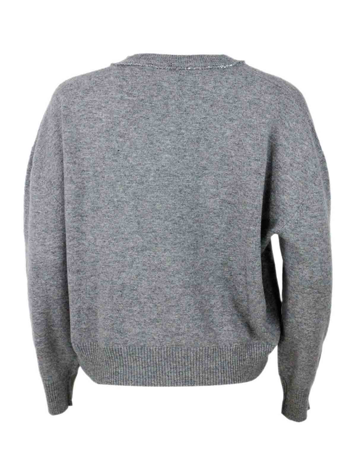 Shop Fabiana Filippi Wool Blend Crewneck In Grey