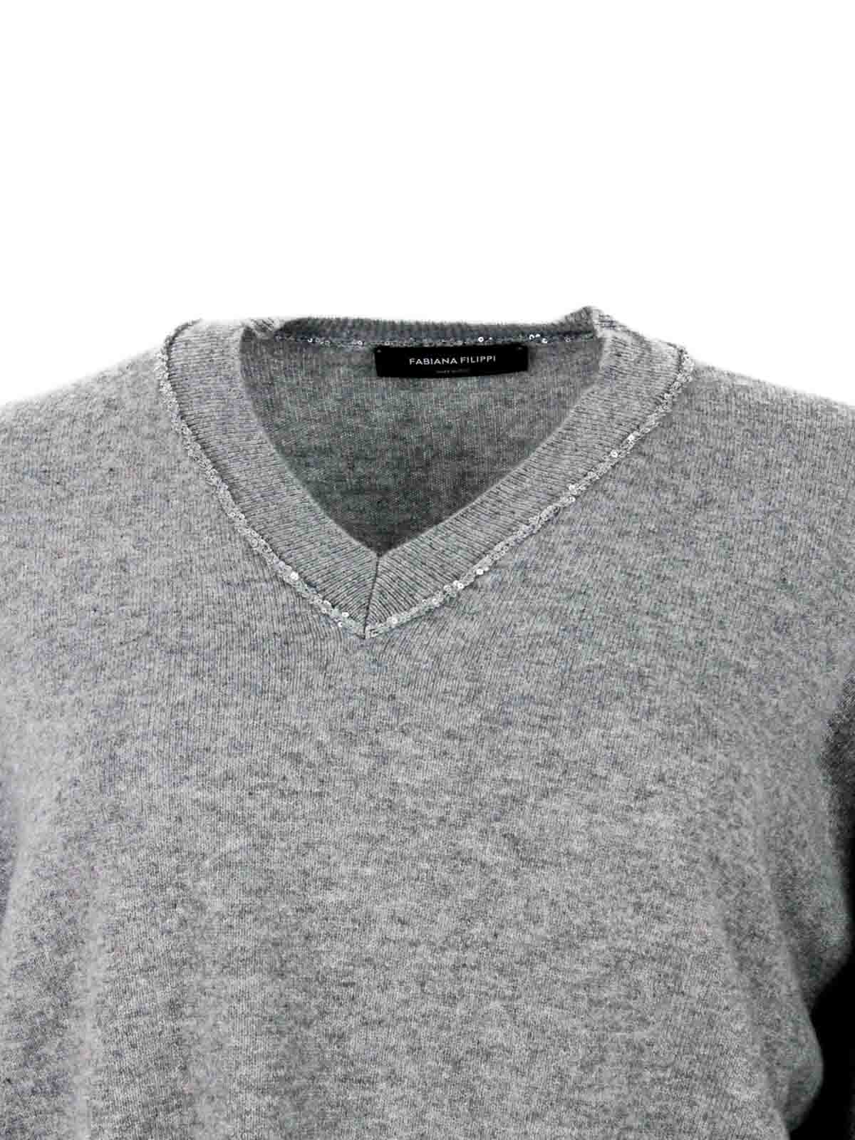 Shop Fabiana Filippi Wool Blend Crewneck In Grey