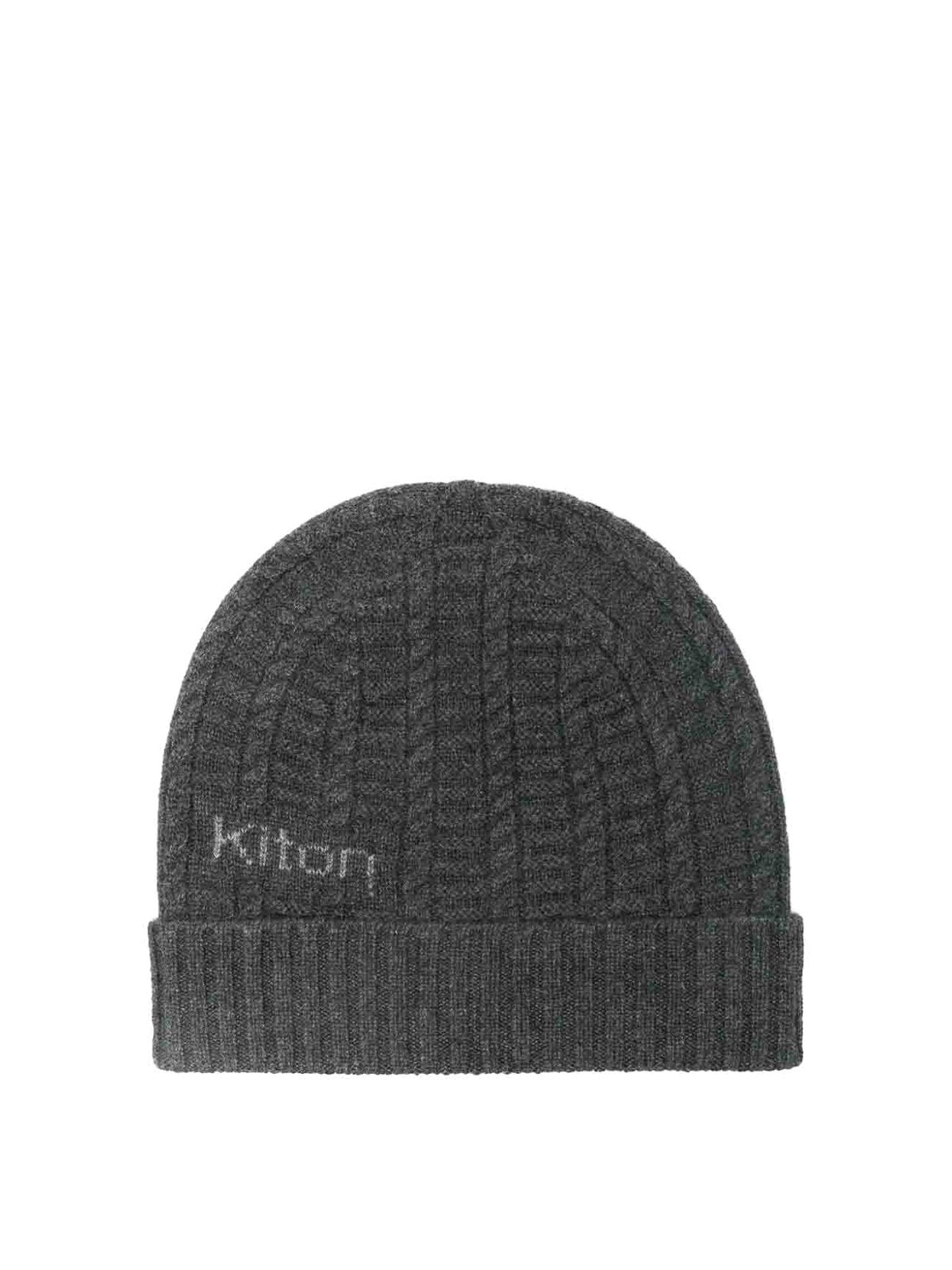 Kiton Logo-intarsia Cashmere Beanie In Dark Grey