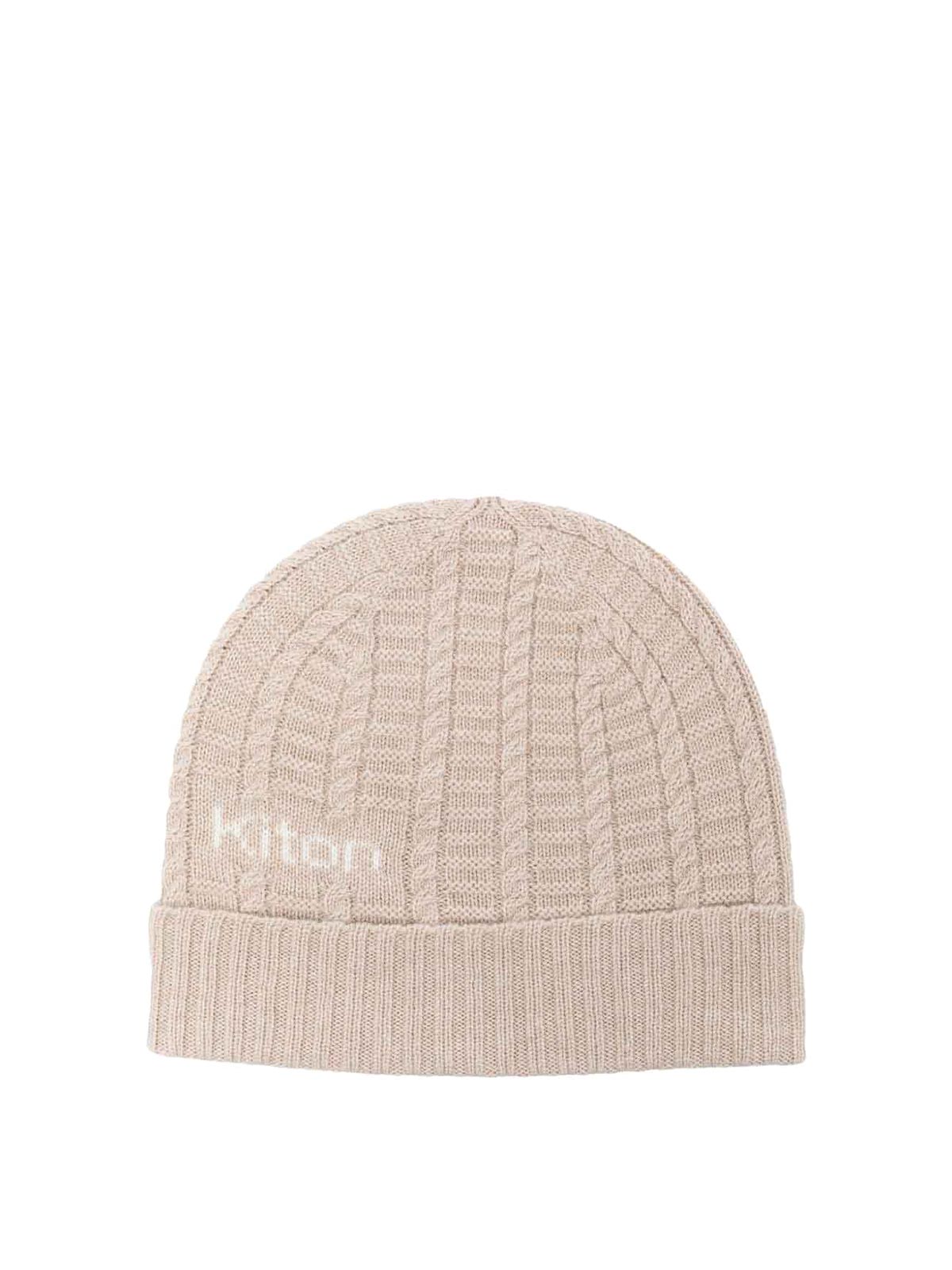 Kiton Logo-intarsia Cashmere Beanie In Beige