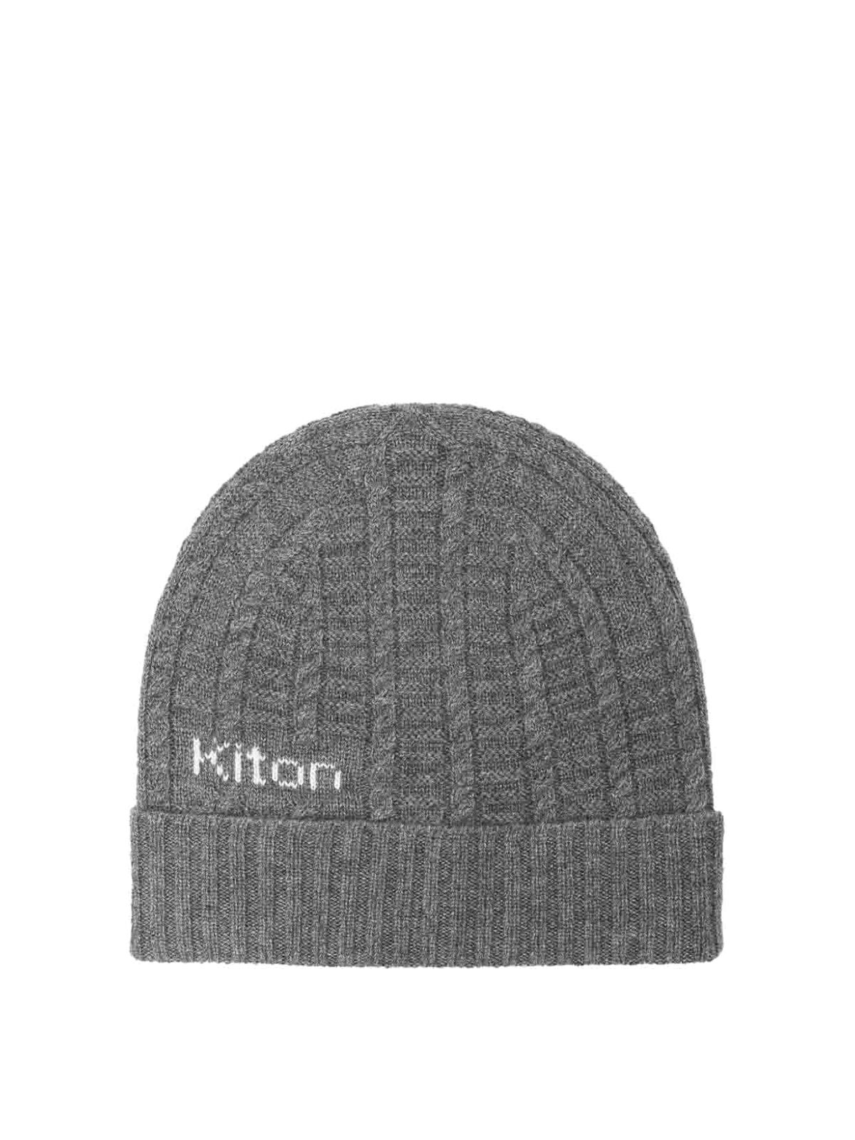 Kiton Logo-intarsia Cashmere Beanie In Light Grey