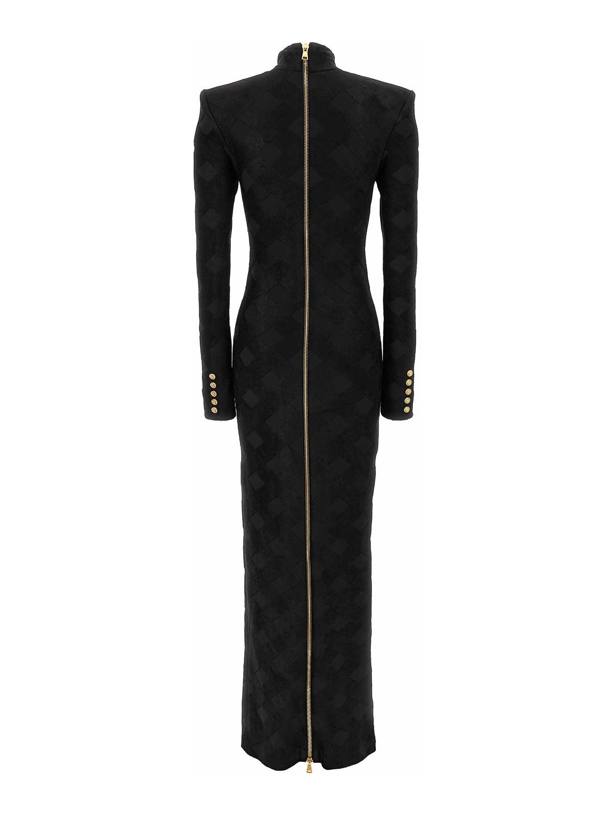 Balmain Vichy Bouclette Long Dress - Black|DF0RR740JJ400PA