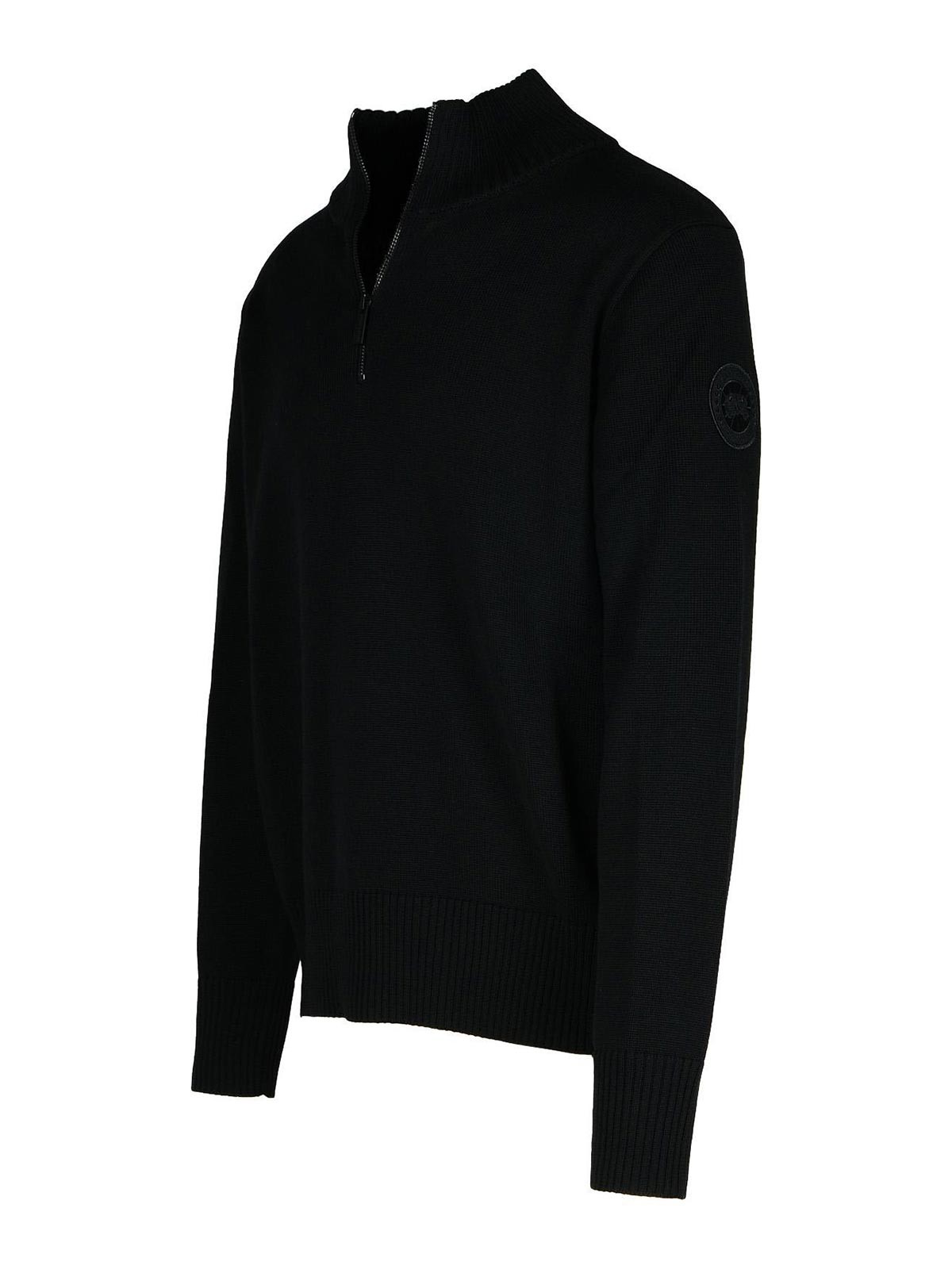 Shop Canada Goose 1/4 Zip Rosseau Black Wool Sweatshirt