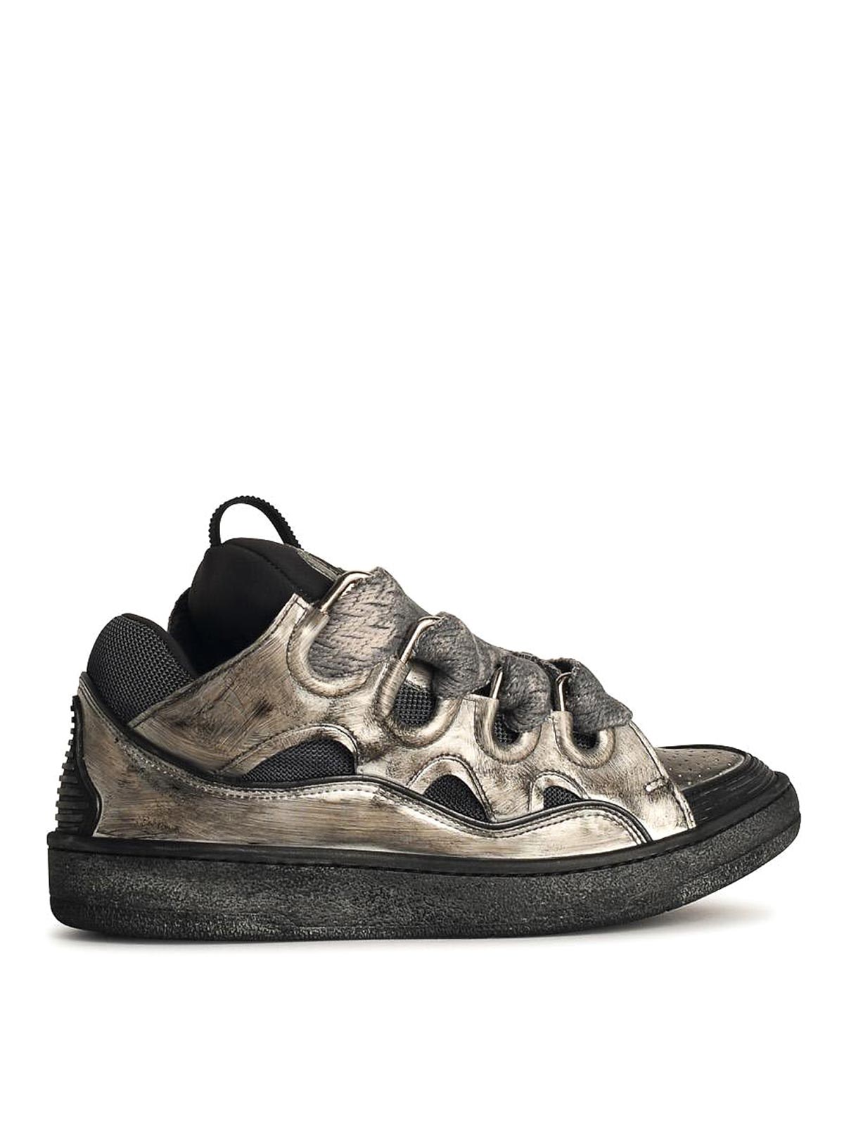 Shop Lanvin Curb Grey Leather Blend Sneakers