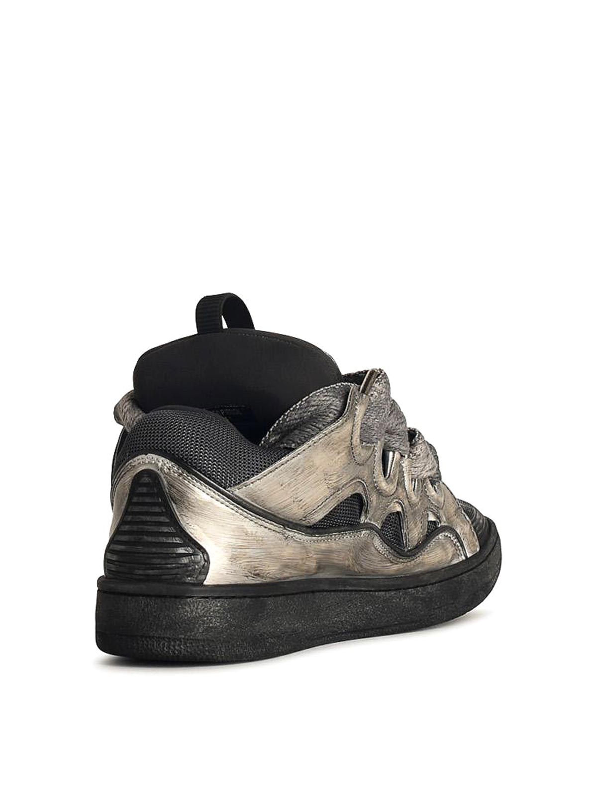 Shop Lanvin Curb Grey Leather Blend Sneakers