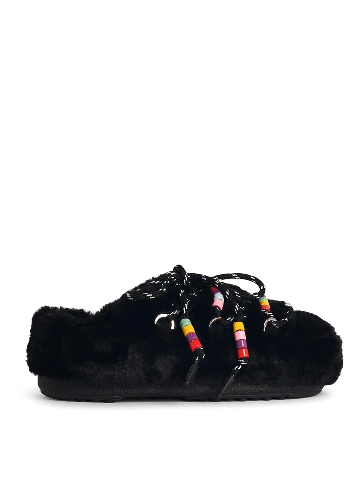 Moon Boot Faux Black Fur Slippers