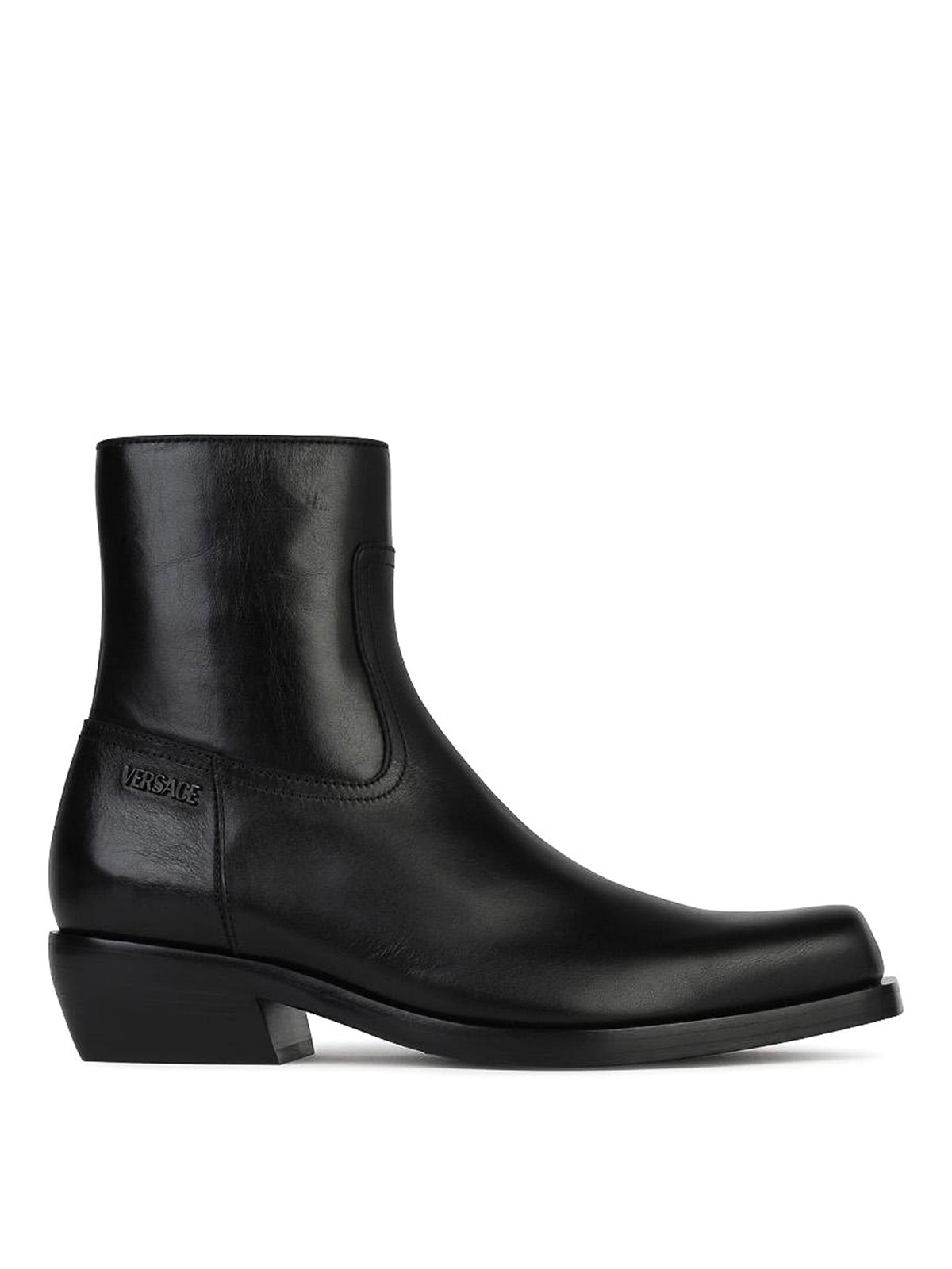 Versace Black Leather Ankle Boots