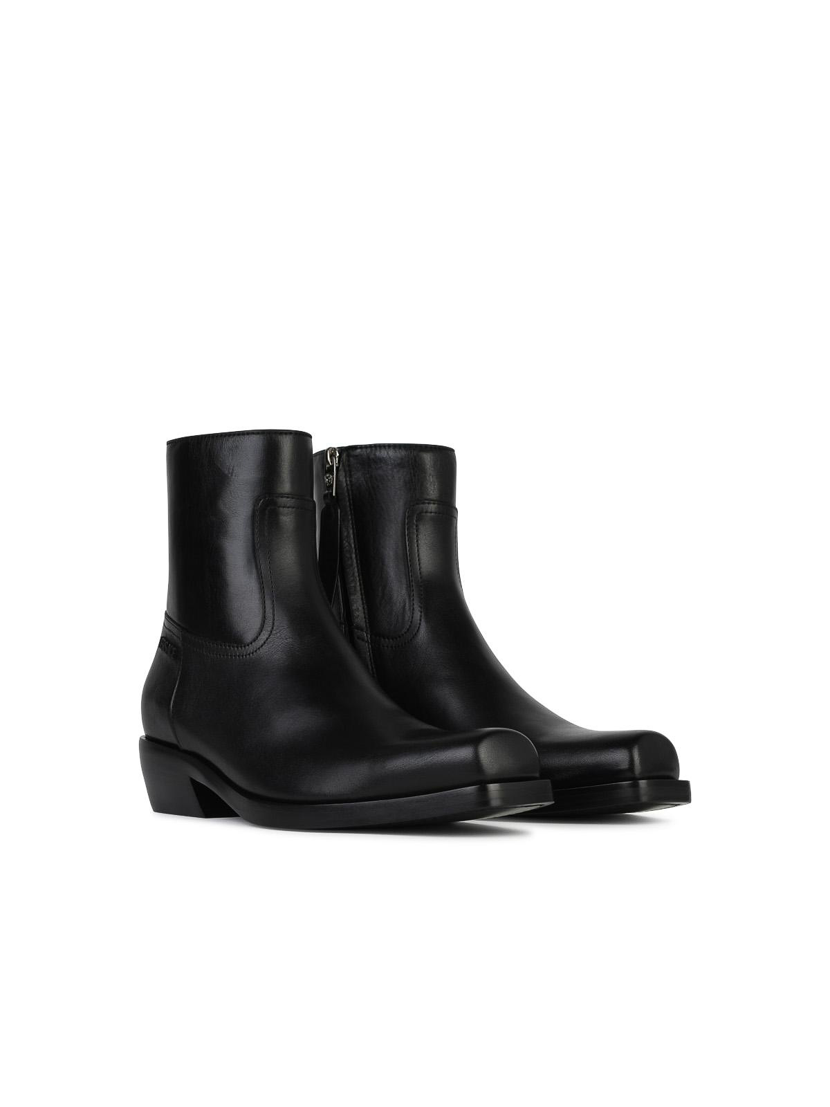 Shop Versace Black Leather Ankle Boots