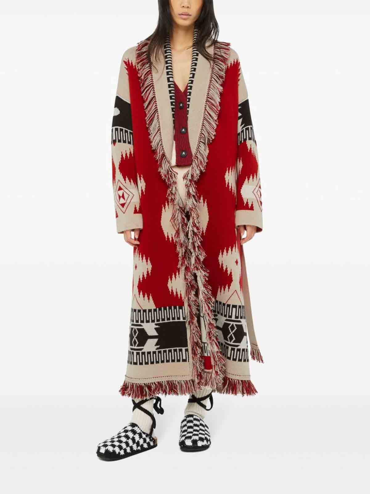 Alanui Icon Jacquard Coat - Red - Women LWHQ003E24KNI0022703