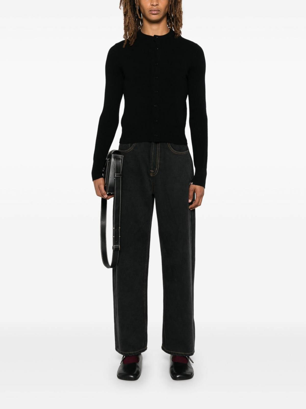 Extreme Cashmere Blue Front Button Cardigan In Black