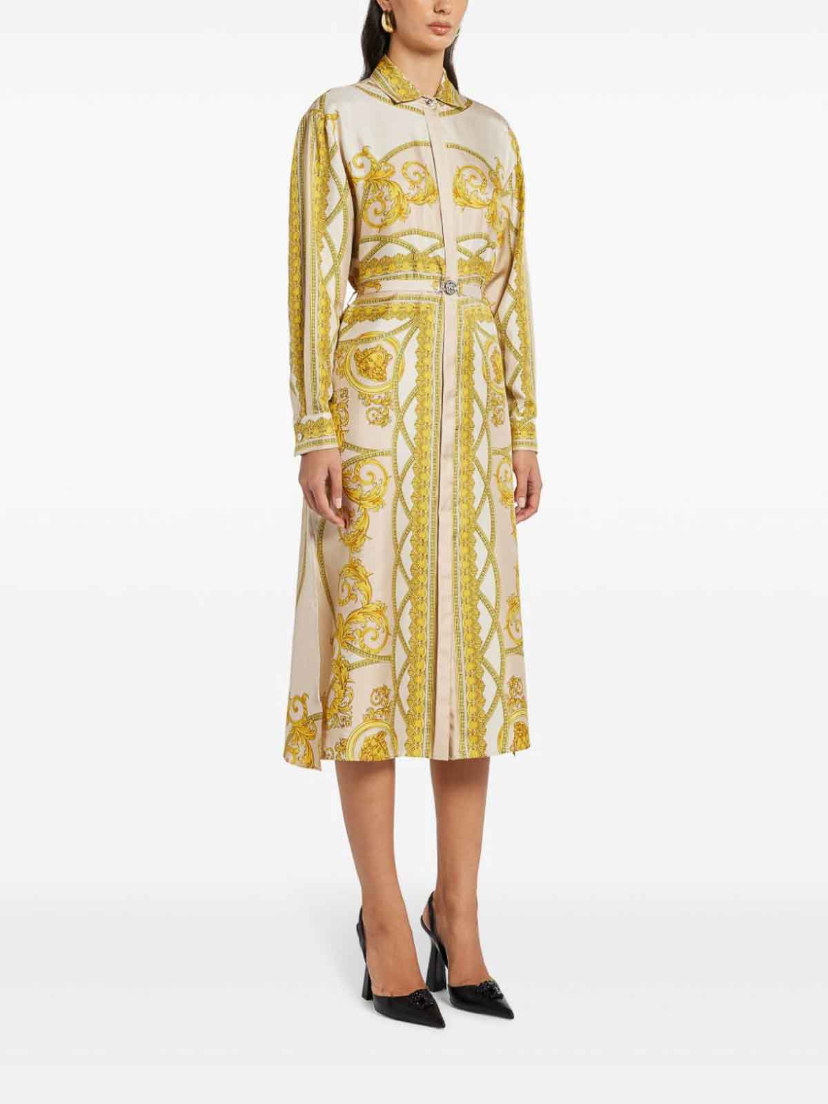versace shirt dress Printed Silk Twill Mini Shirt Dress White,Beige