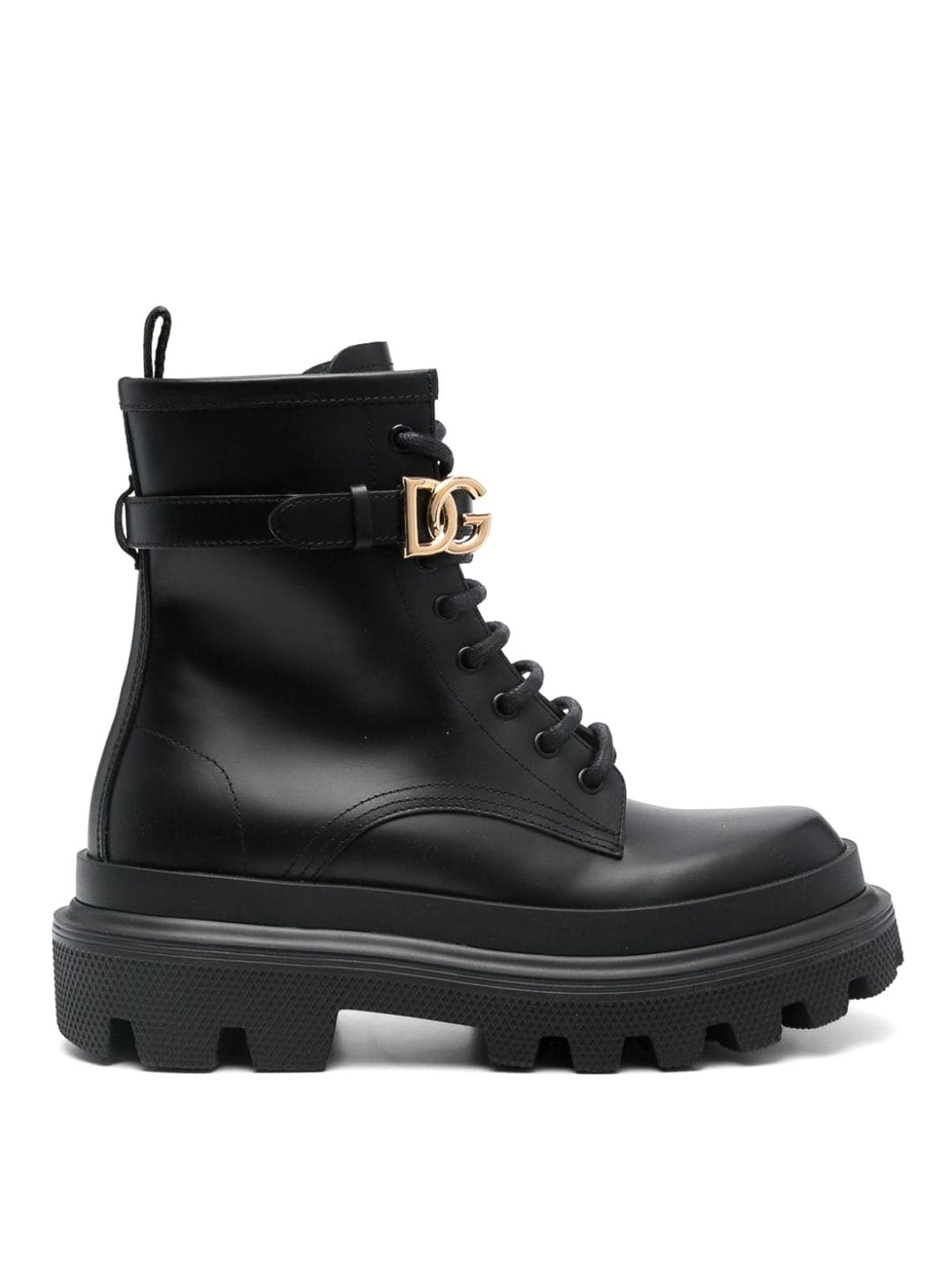 Dolce & Gabbana Leather Combat Boots In Black