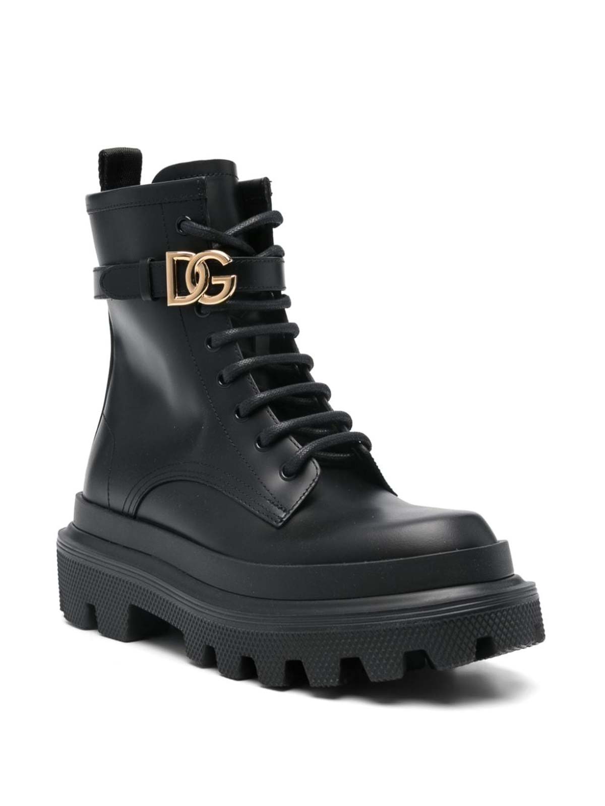Dolce & Gabbana Leather Combat Boots In Black
