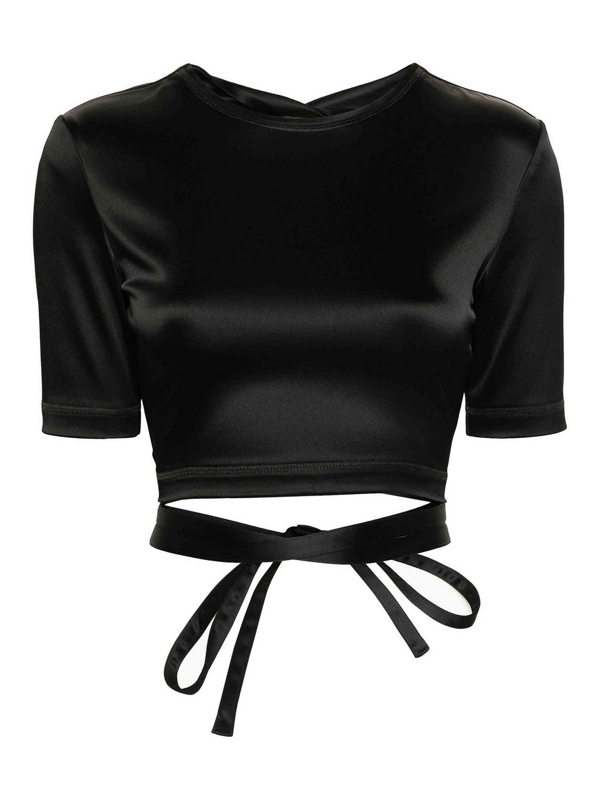Patou Open-back Satin T-shirt In Black