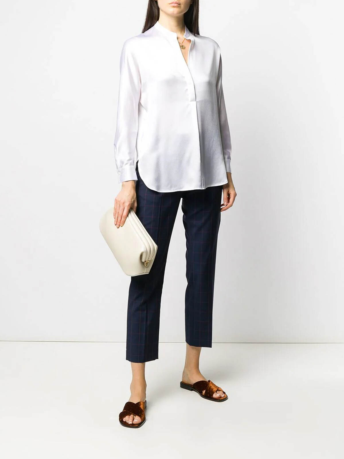 Shop Vince Band Collar Blouse In White