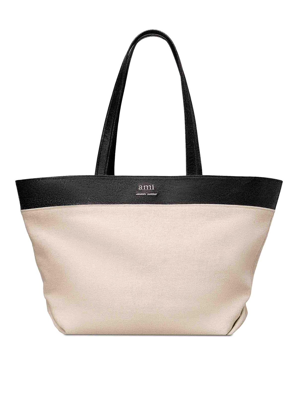 Ami Alexandre Mattiussi East West Ami Canvas Shopping Bag In Beige