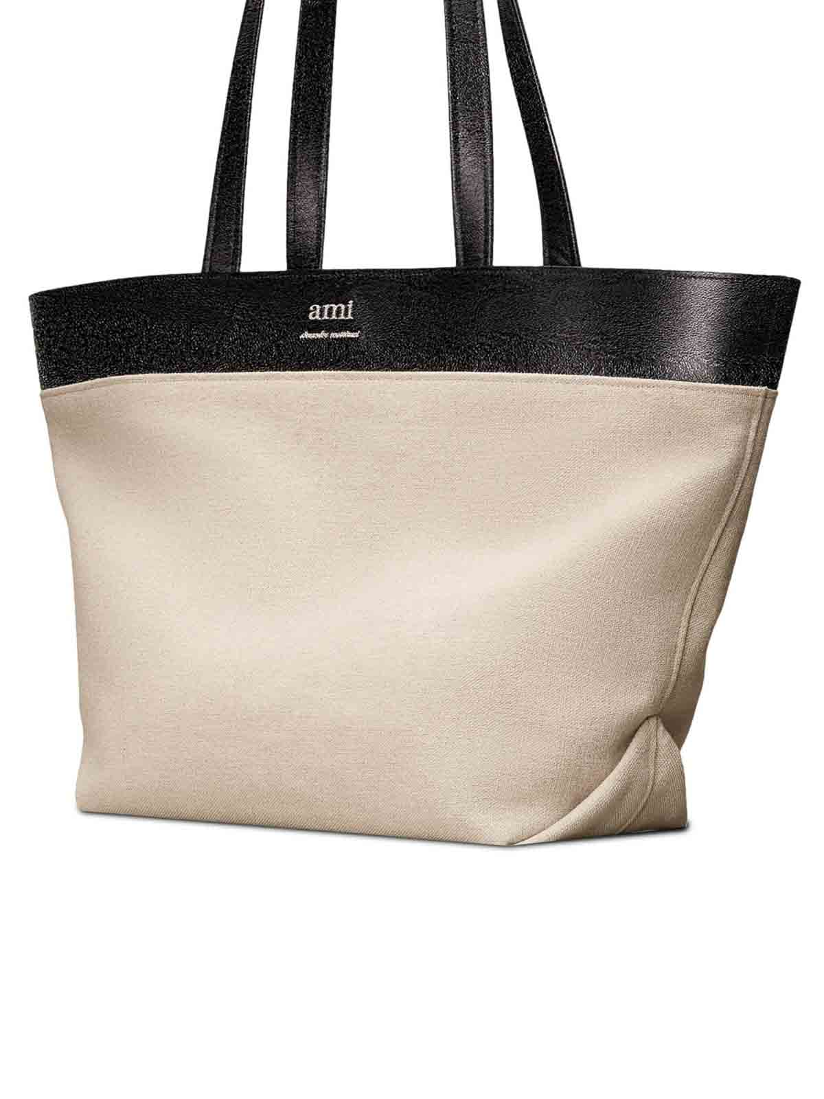 Ami Alexandre Mattiussi East West Ami Canvas Shopping Bag In Beige