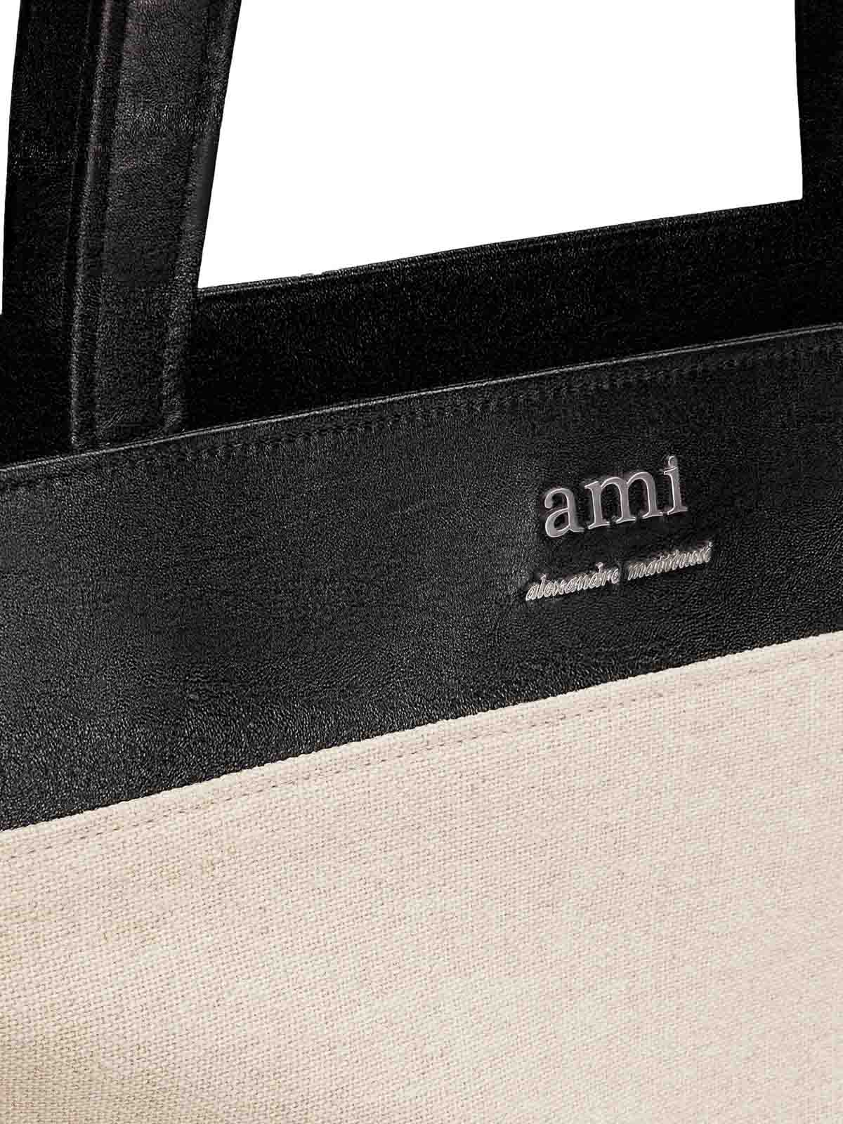 Ami Alexandre Mattiussi East West Ami Canvas Shopping Bag In Beige