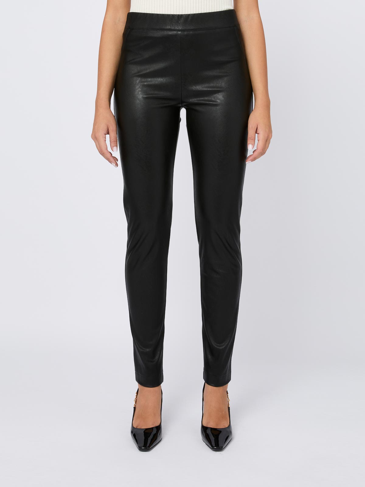 Shop D Exterior Faux Leather Leggings With Elasticated Waist In Black