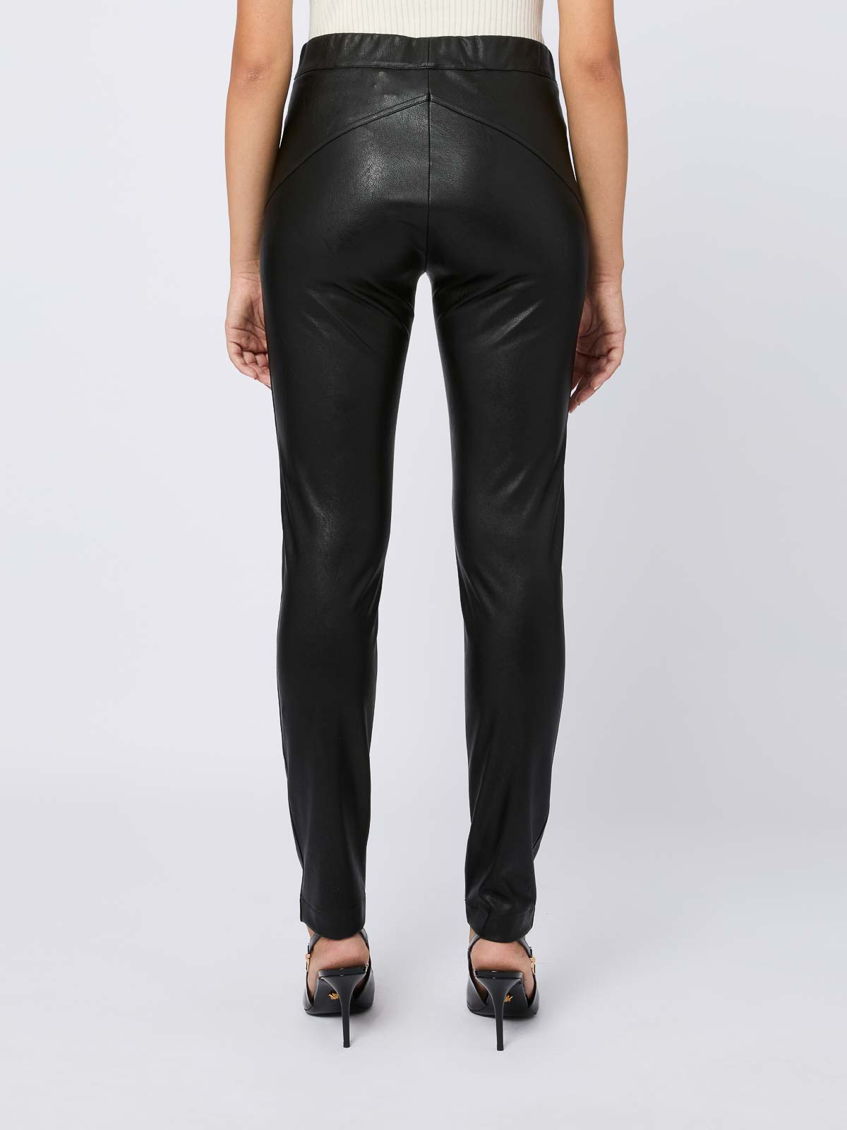 Shop D Exterior Faux Leather Leggings With Elasticated Waist In Black