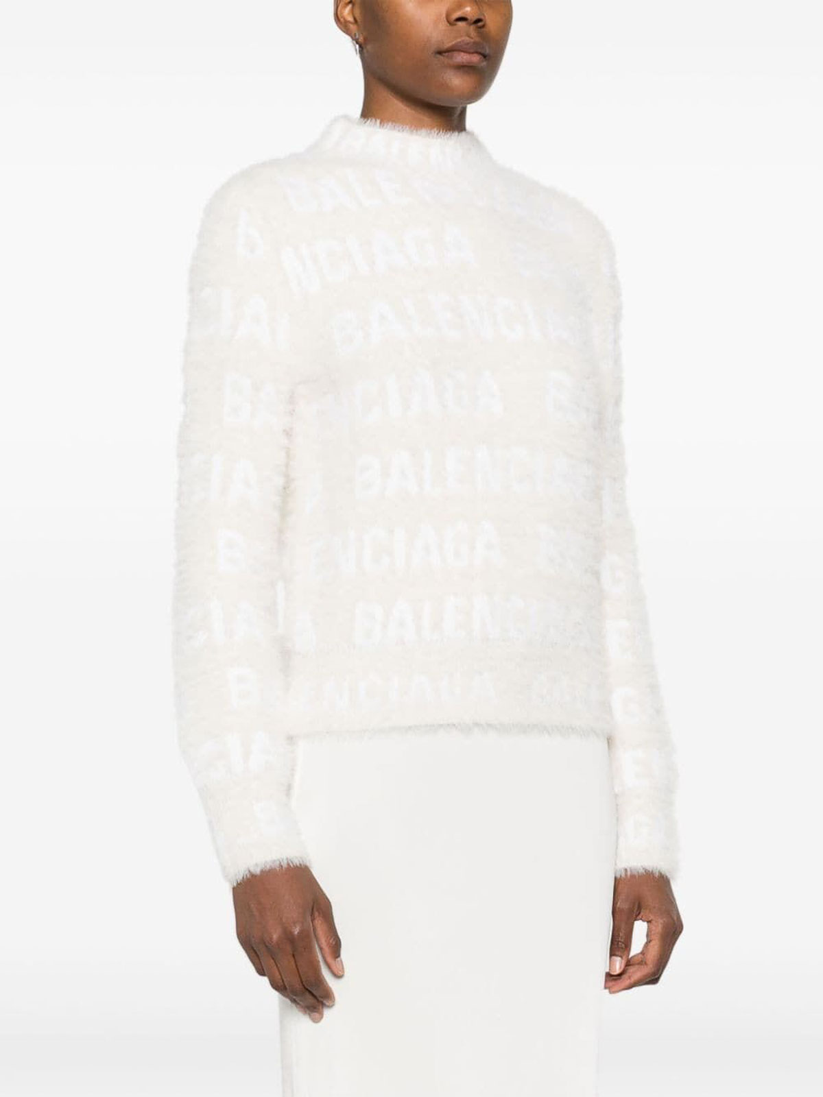 Shop Balenciaga Furry Fitted Sweater In White