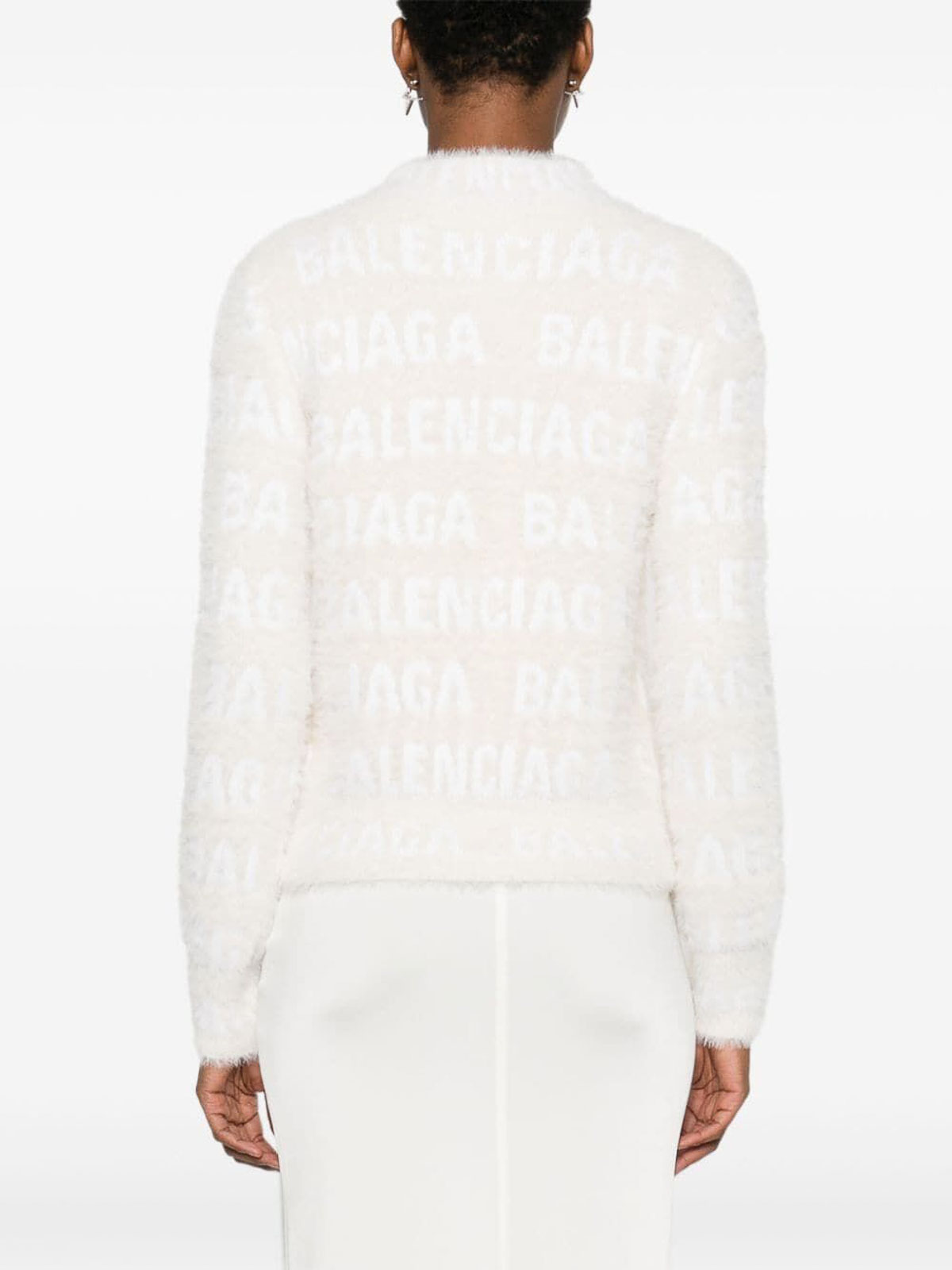 Shop Balenciaga Furry Fitted Sweater In White