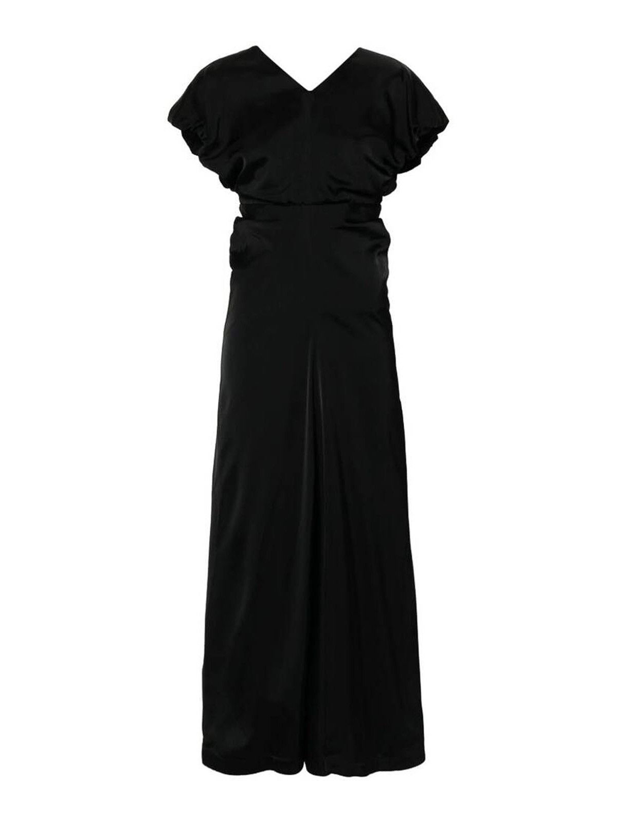 Jil Sander Gathered-detail Satin-finish Gown In Black