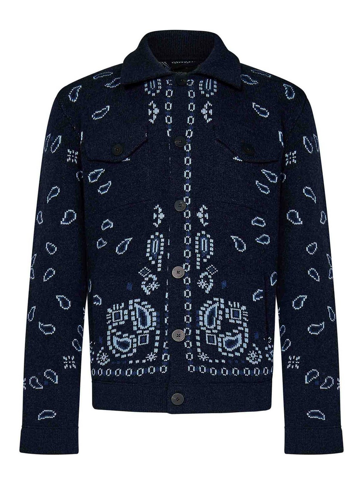 Alanui Navy Blue Embroidered Wool Cardigan In Blue