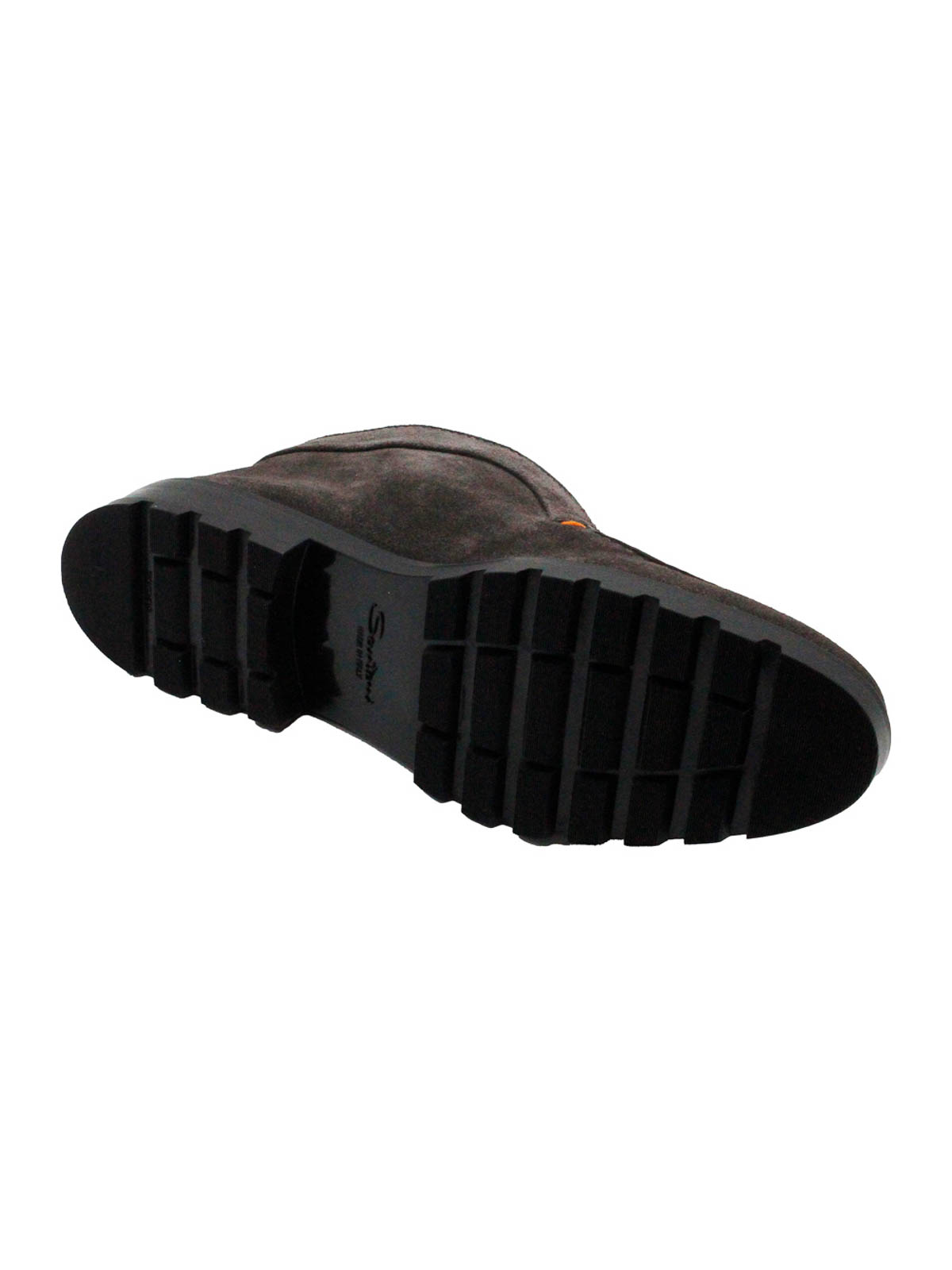 Santoni Desert Boot In Soft Suede With Comfortable Slip-on Fit And Soula In Light Natural Rubber Caoutchouc In Black