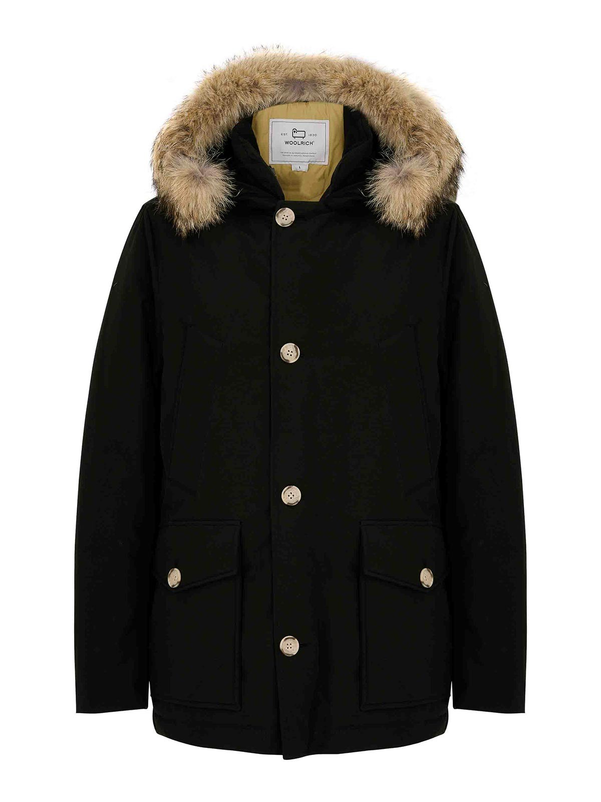 Woolrich Parka With Fur And Pockets In Black