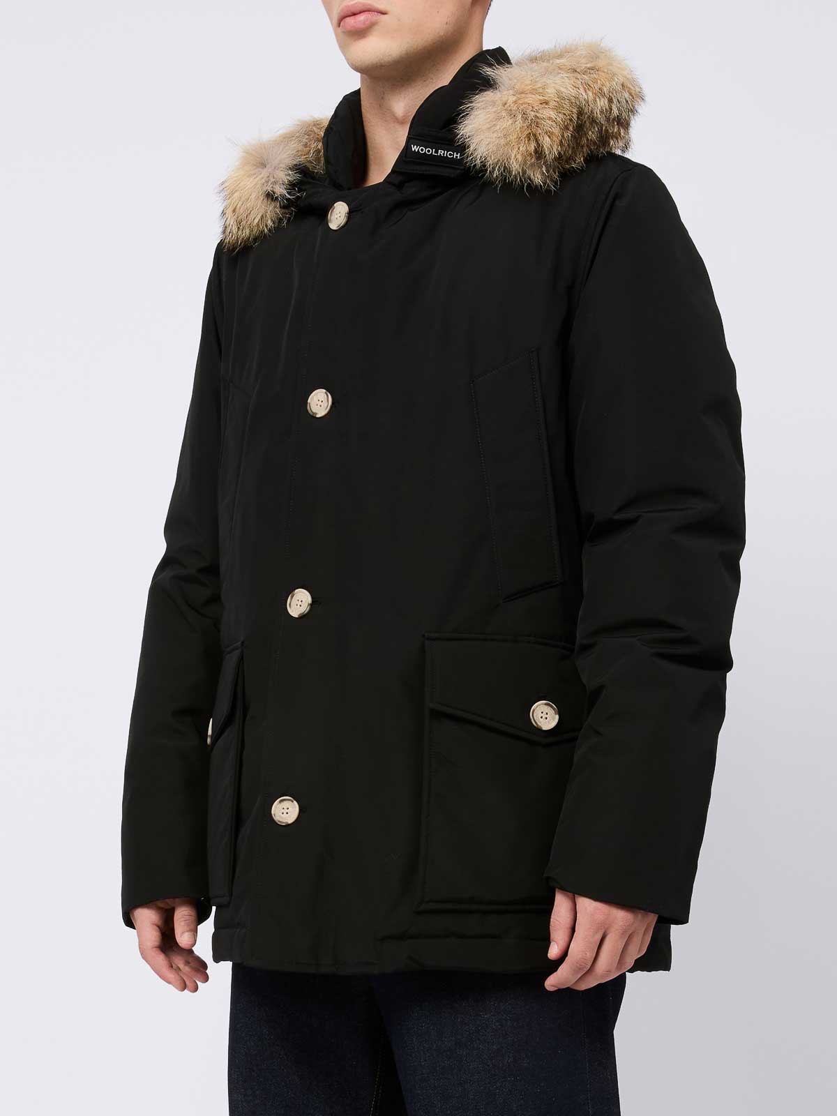 Woolrich Parka With Fur And Pockets In Black