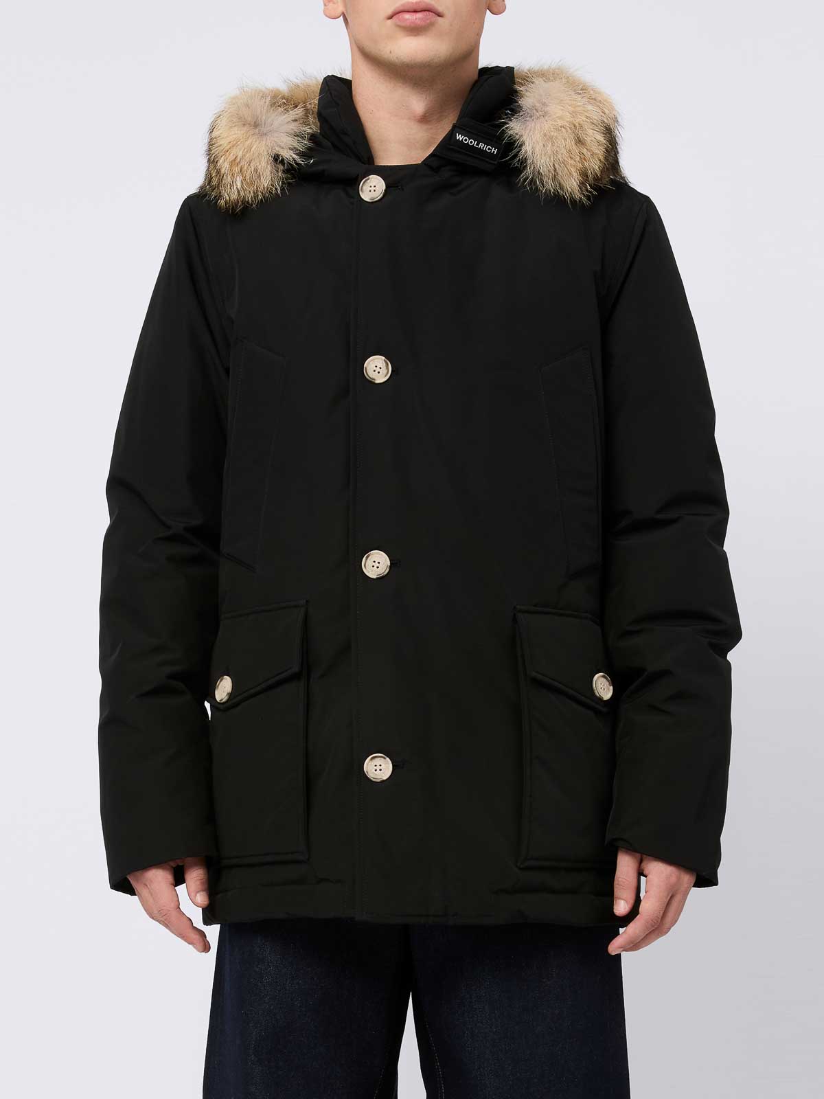 Woolrich Parka With Fur And Pockets In Black